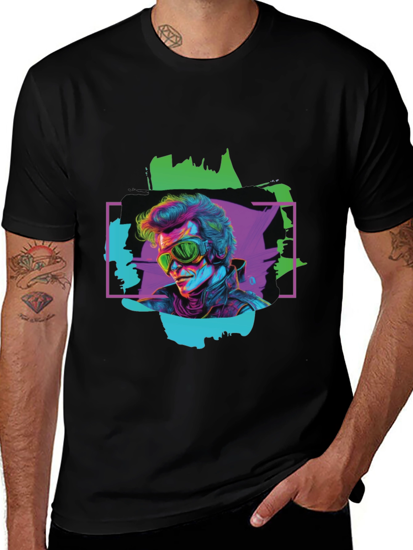 Variant 6 of Retro Art Graphic Tee - Cool Neon Design