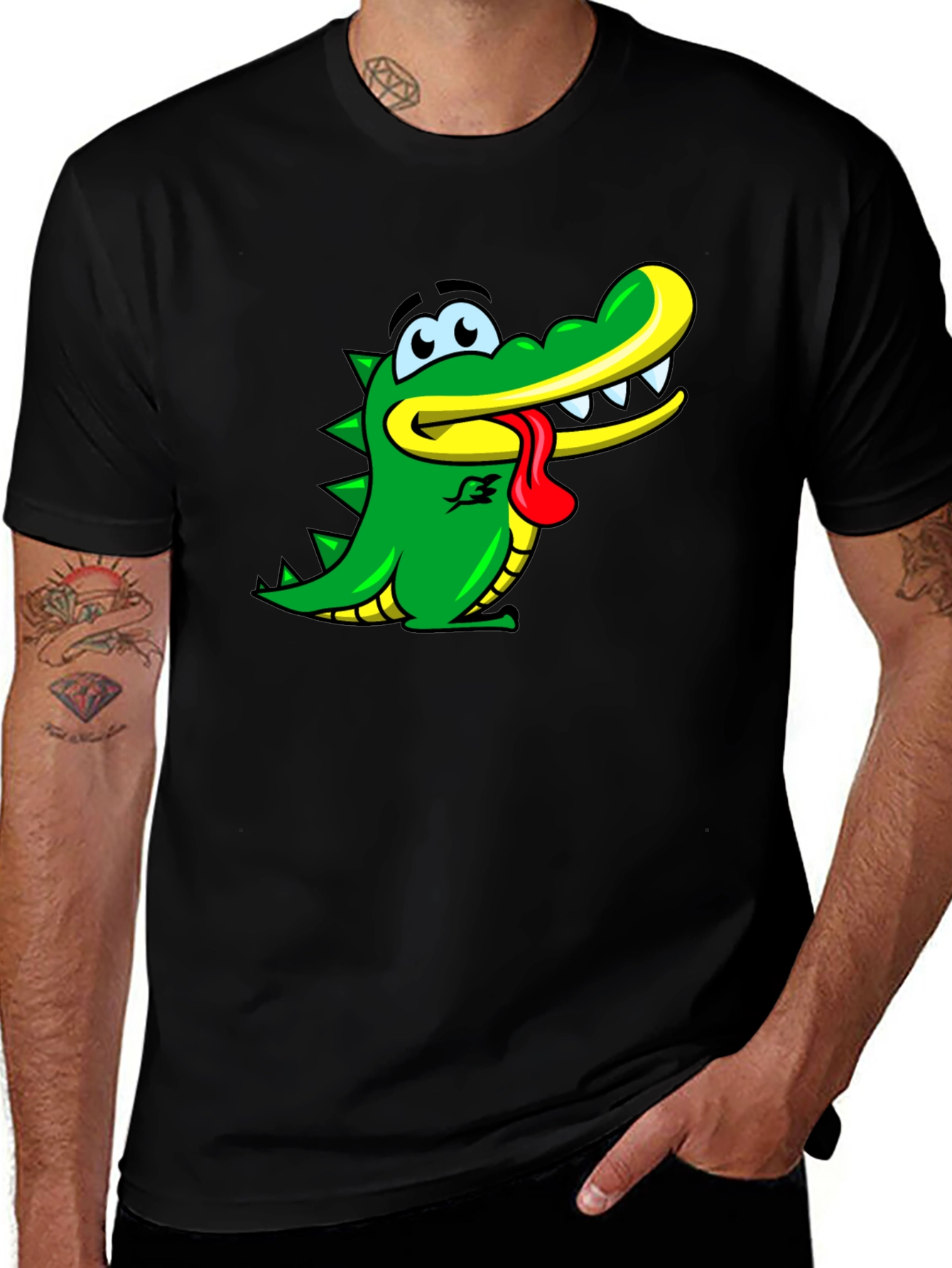 Variant 28 of Cartoon Alligator Graphic Black T-Shirt