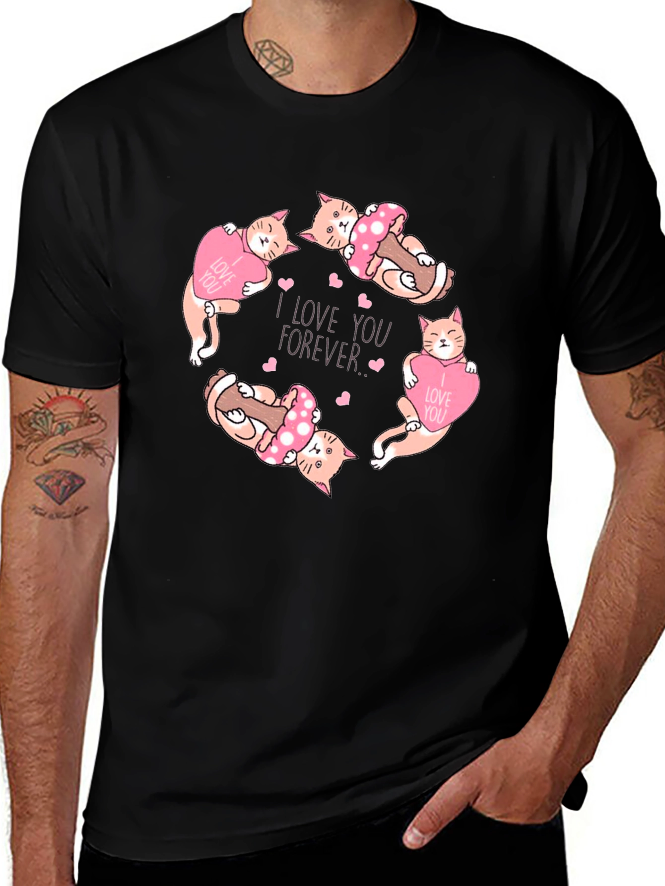 Variant 17 of Cute Cats "I Love You Forever" Black T-Shirt