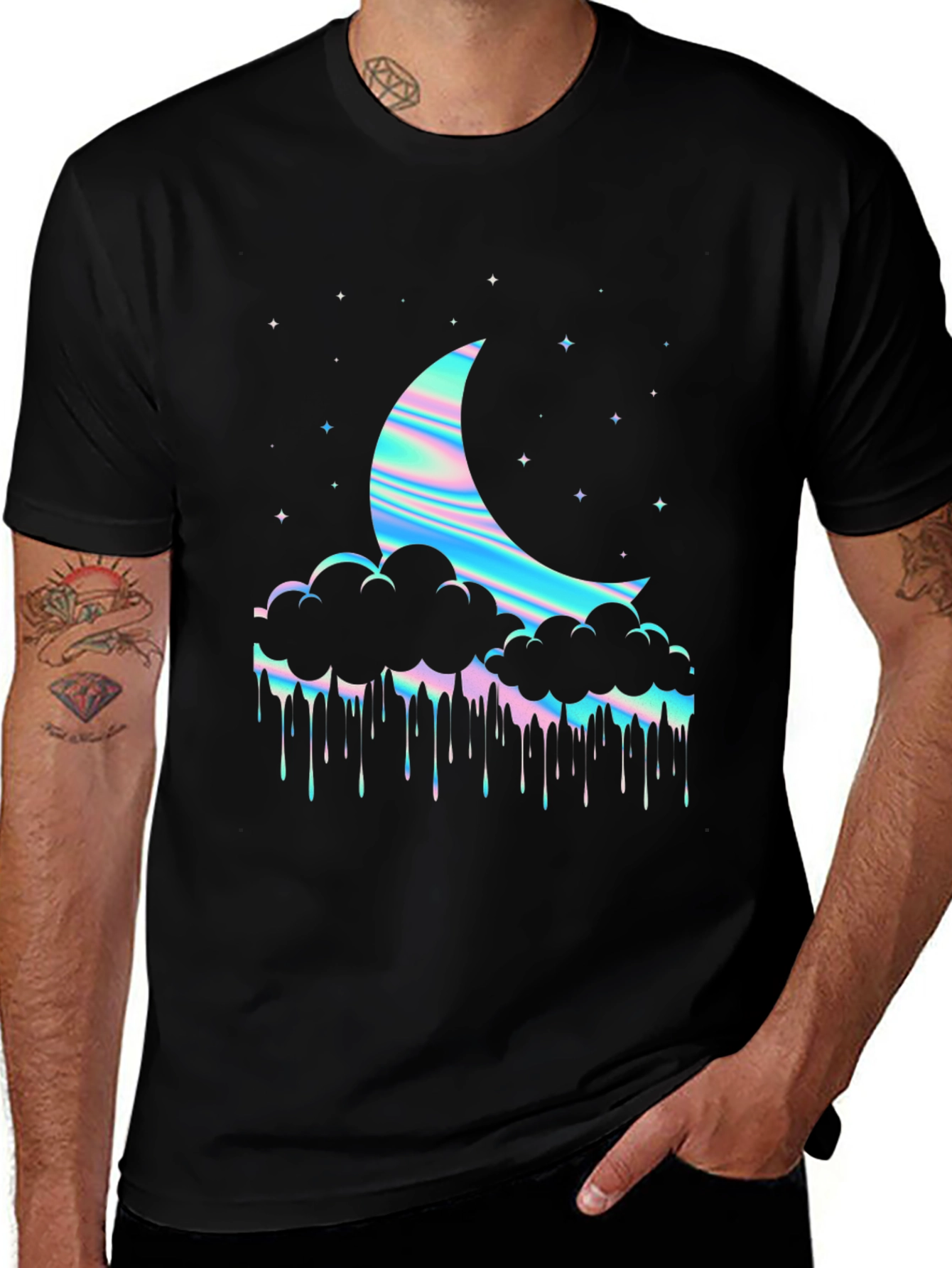 Variant 22 of Holographic Moon & Cloud Graphic Tee - Black