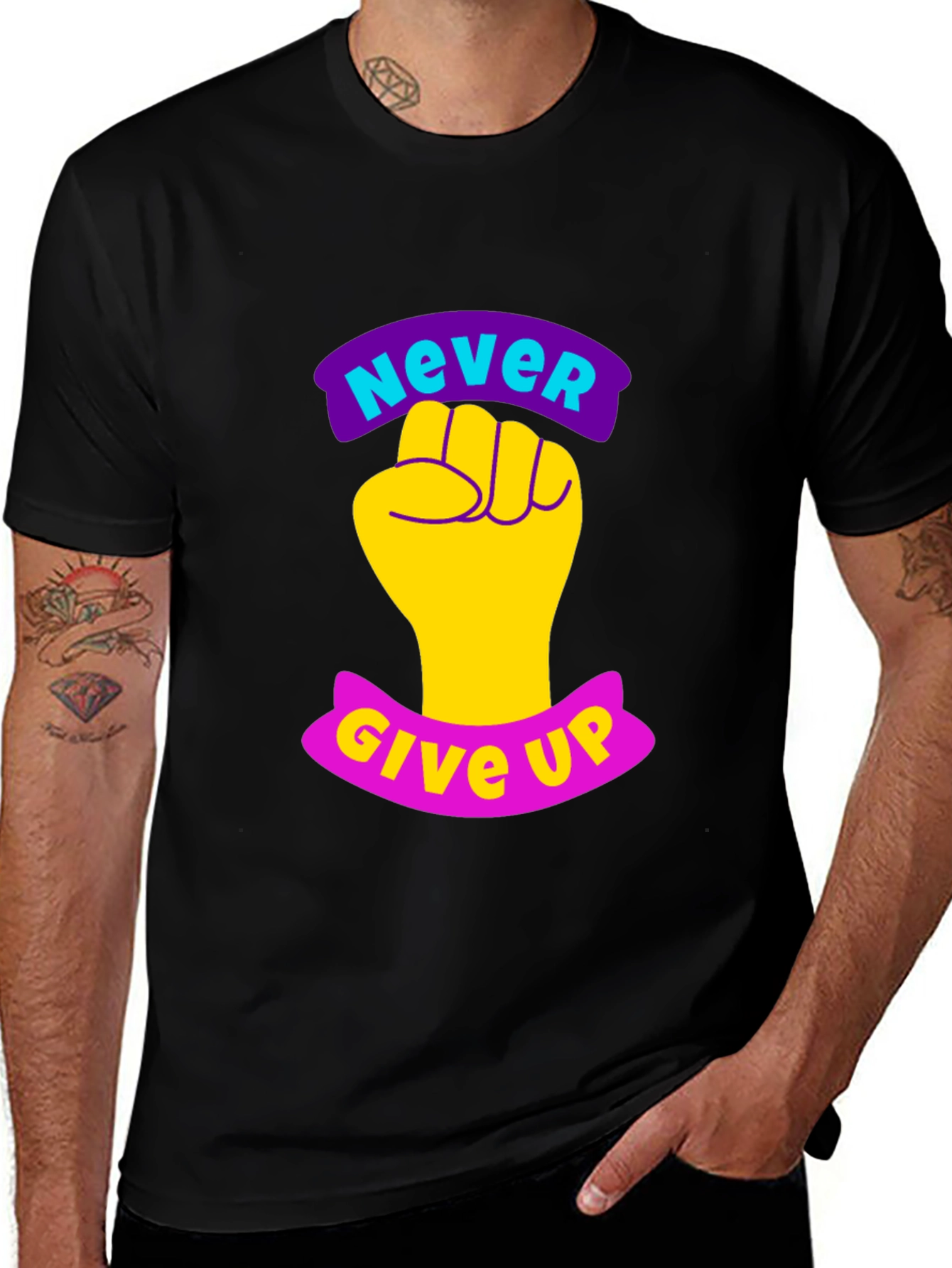Variant 27 of Never Give Up Graphic Tee - Motivational Fist