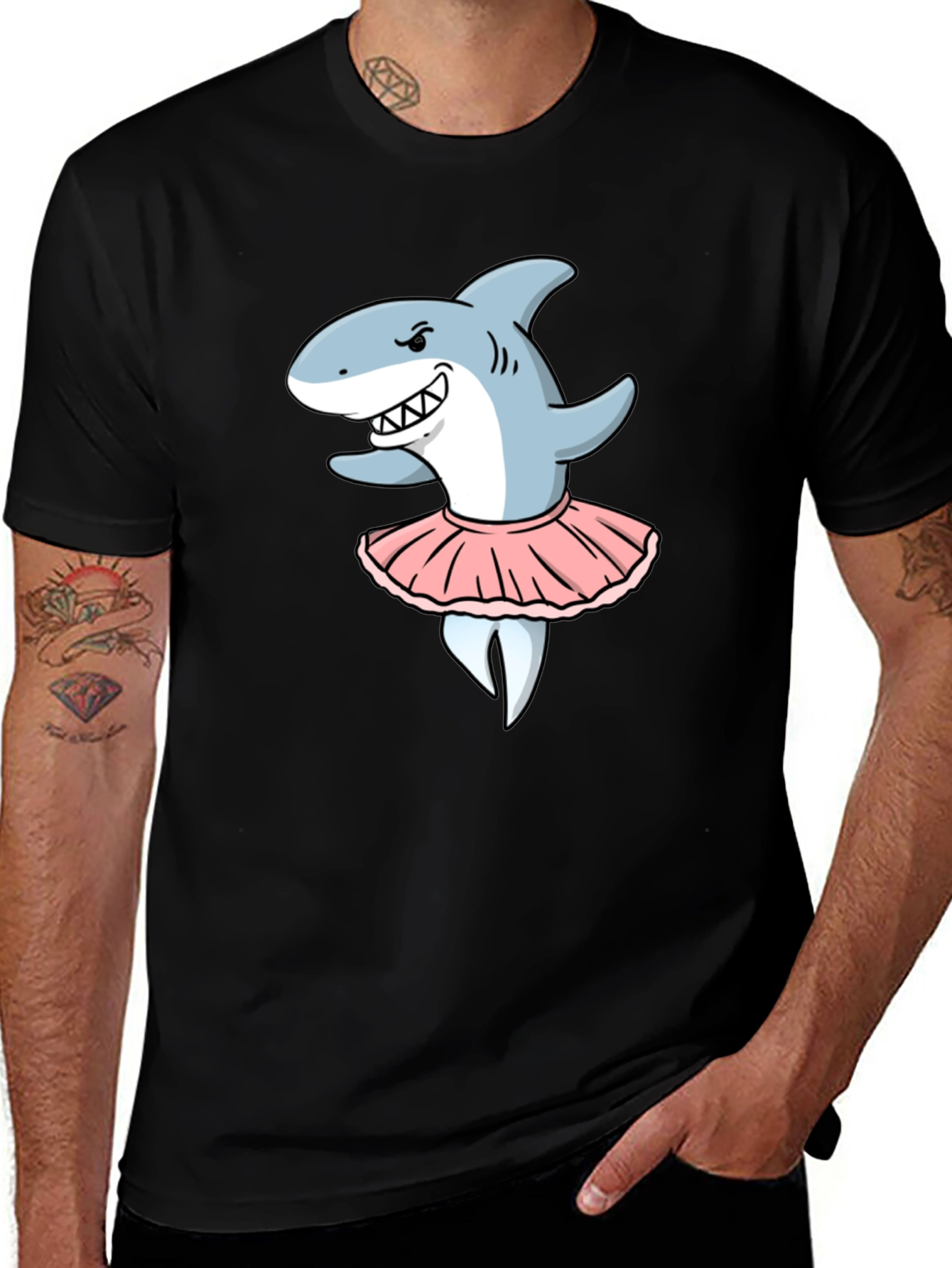 Variant 25 of Shark Ballerina Graphic Tee - Black Cotton T-Shirt