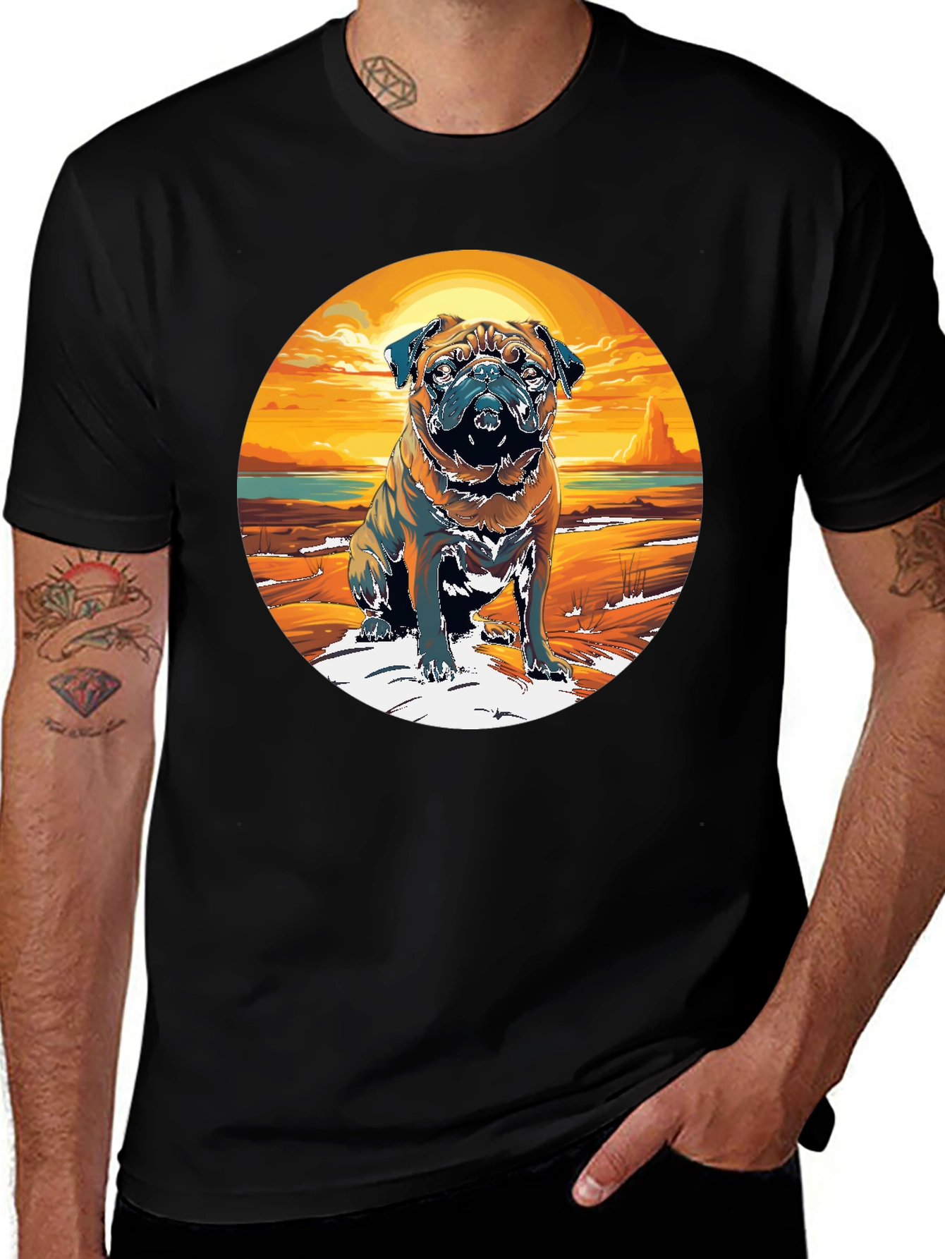 Variant 29 of Pug Sunset Graphic T-Shirt - Unique Dog Lover Tee
