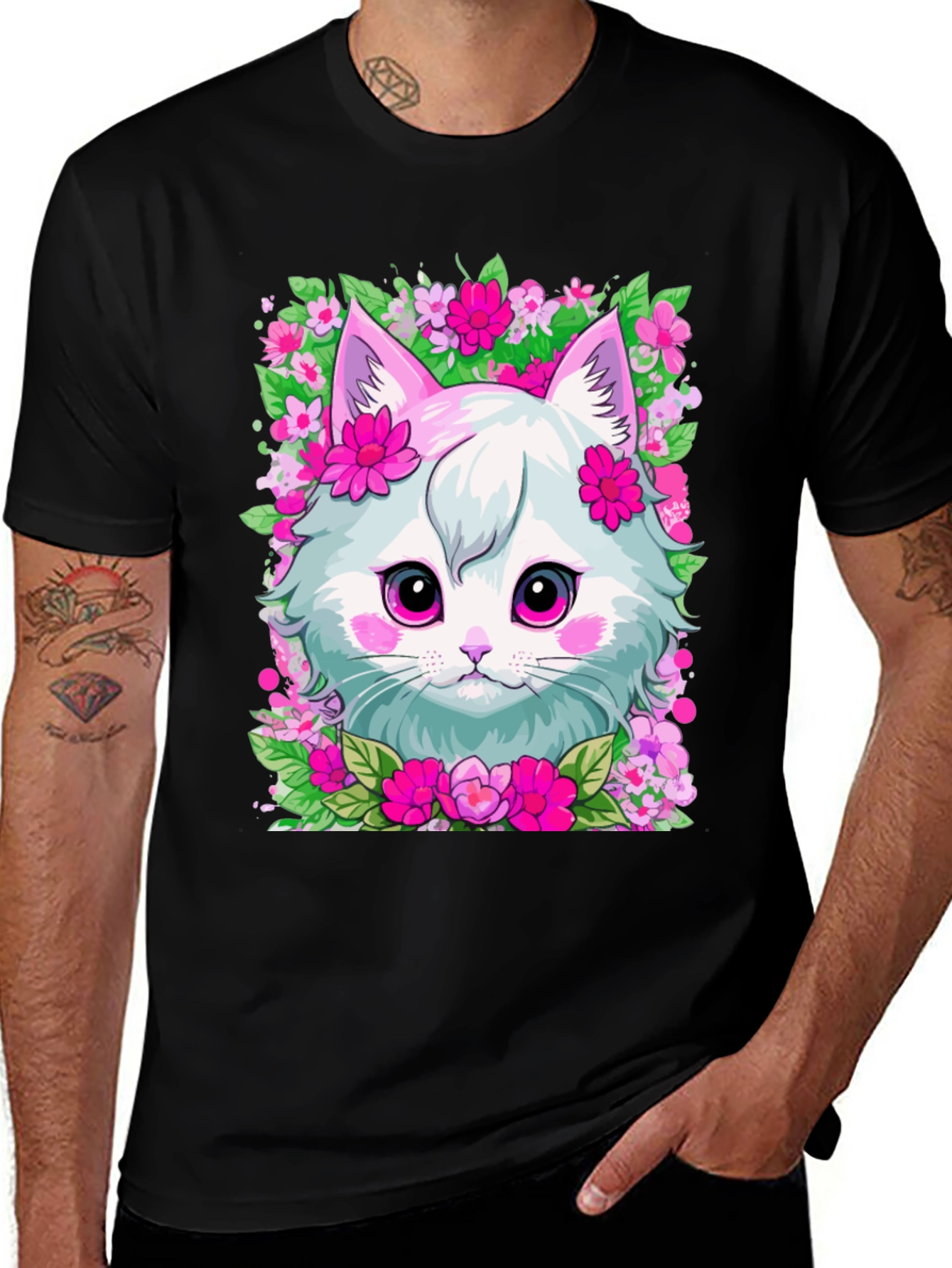 Variant 6 of Floral Kitten Graphic T-Shirt