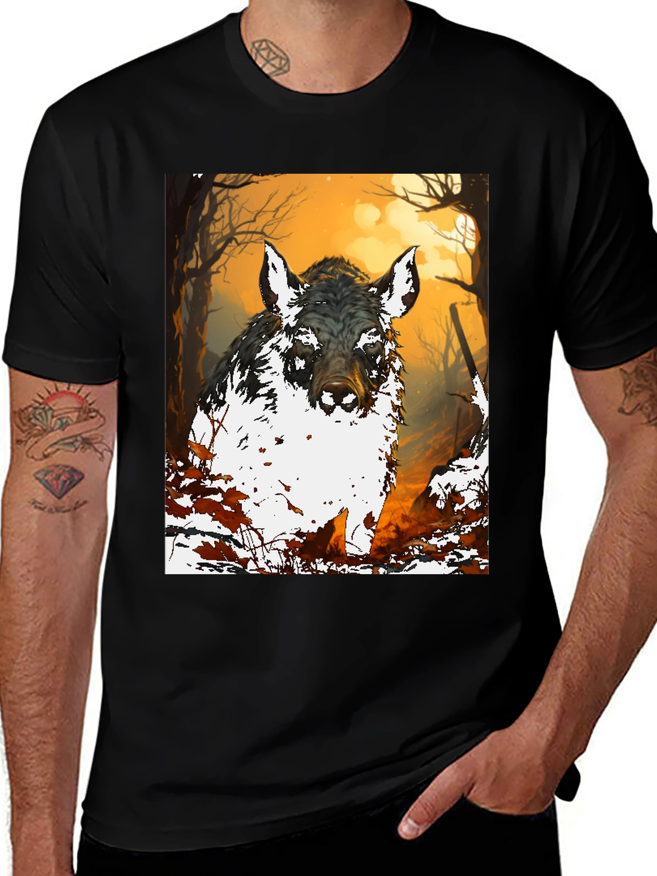 Variant 3 of Wild Boar Graphic Tee - Artistic Men's Shirt