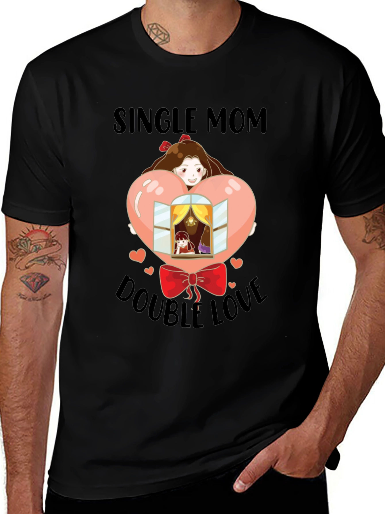 Variant 18 of Single Mom Double Love Black T-Shirt