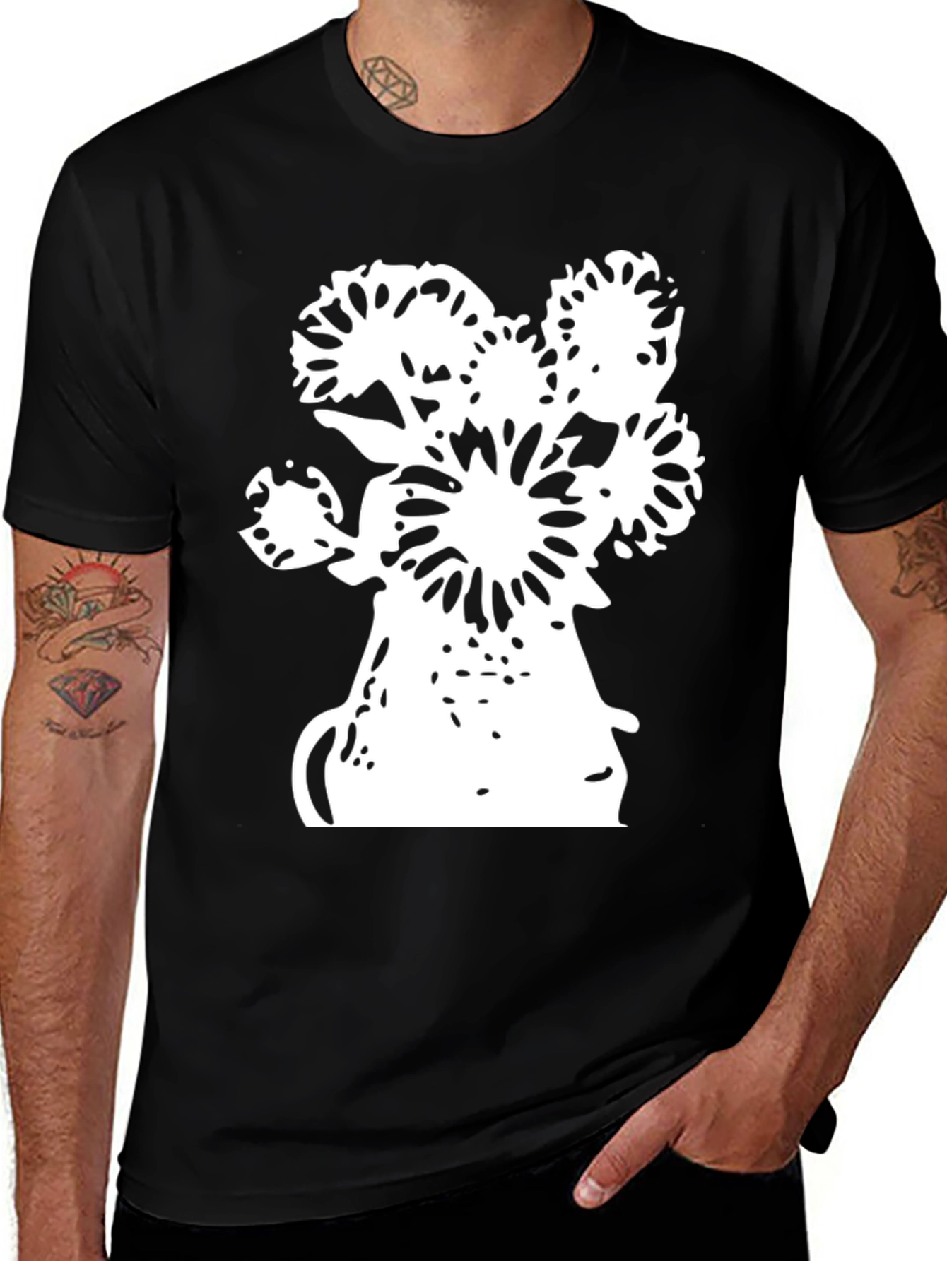 Variant 25 of Black T-Shirt with Abstract Floral Design