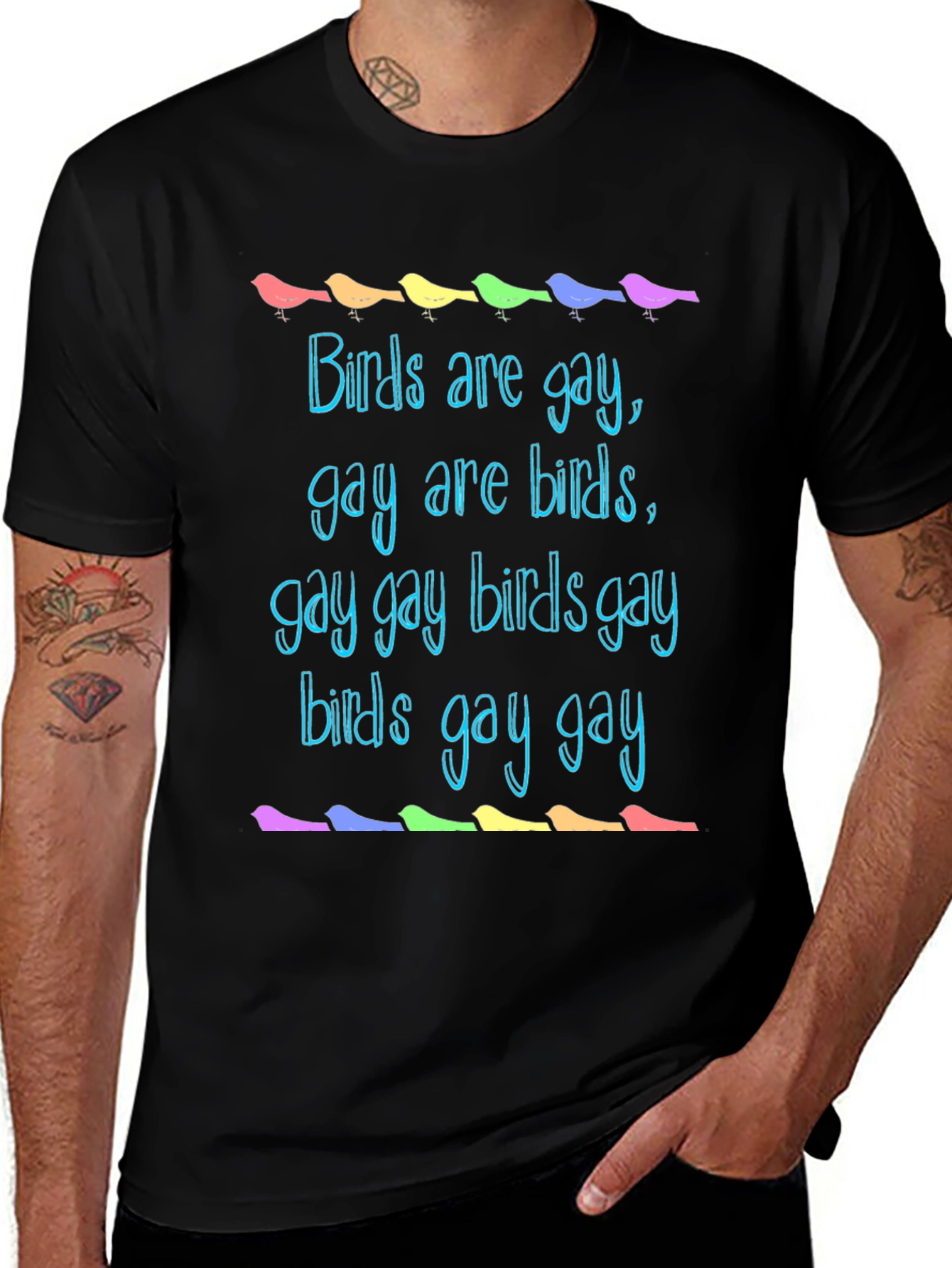 Variant 29 of Birds are Gay Tee - Colorful Graphic Novelty T-Shirt