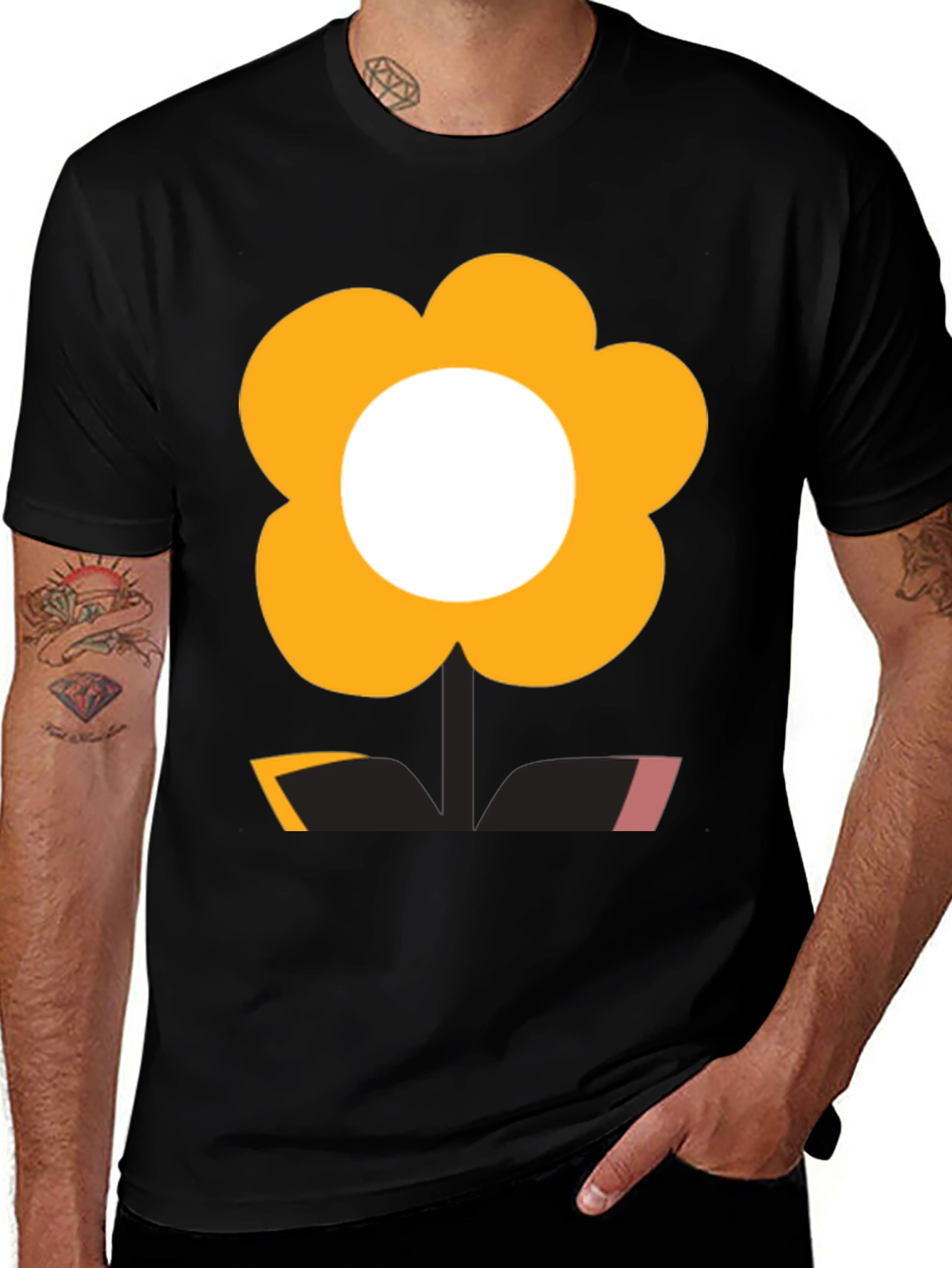 Variant 19 of Funky Flower Power Tee - Black Graphic T-Shirt