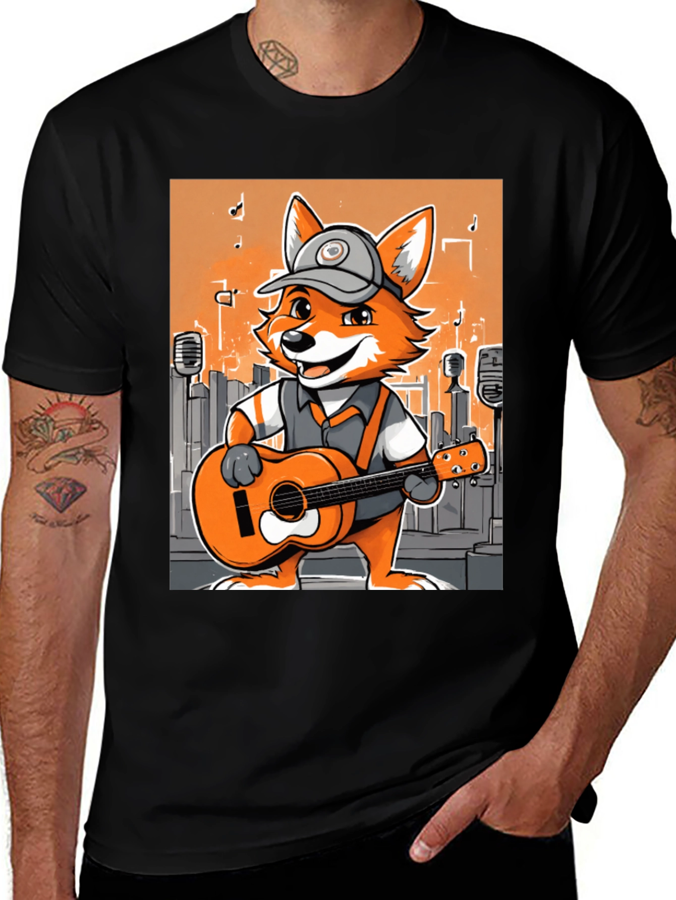 Variant 2 of Cartoon Fox Musician Graphic Tee