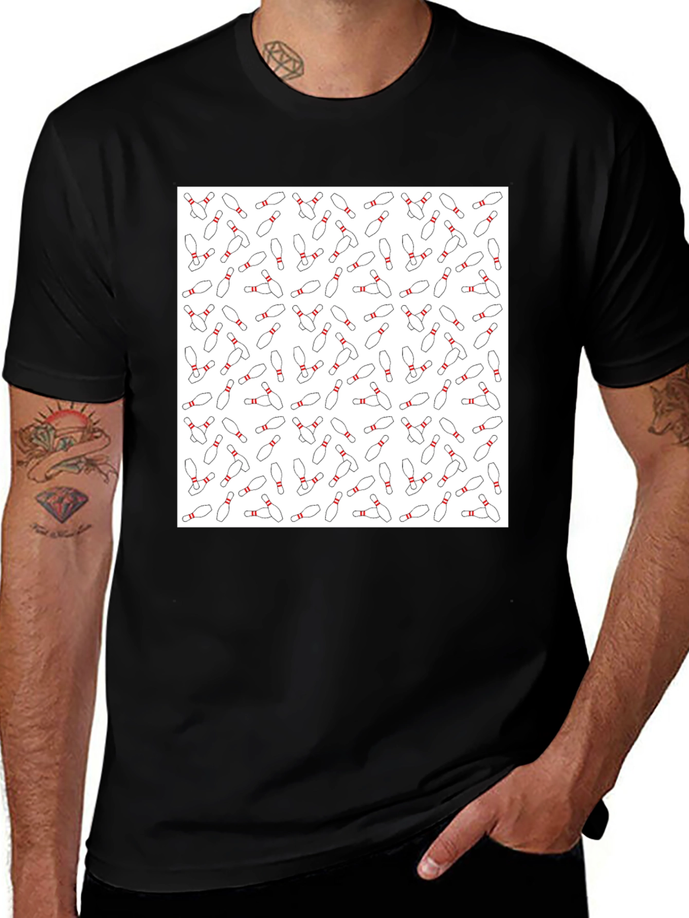 Variant 25 of Bowling Pin Pattern Black T-Shirt