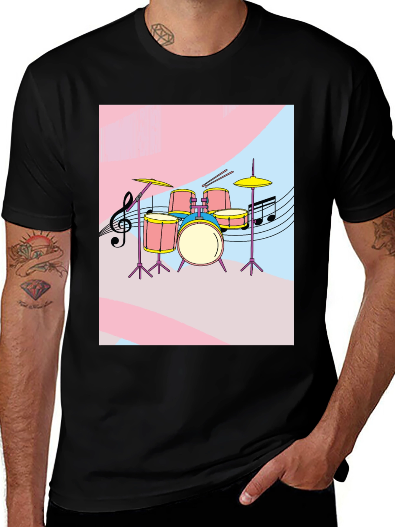 Variant 23 of Musical Drum Set Graphic Tee - Black