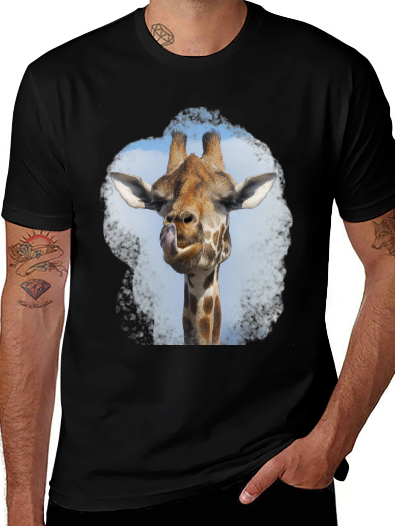 Variant 26 of Giraffe Licking Tongue Black T-Shirt