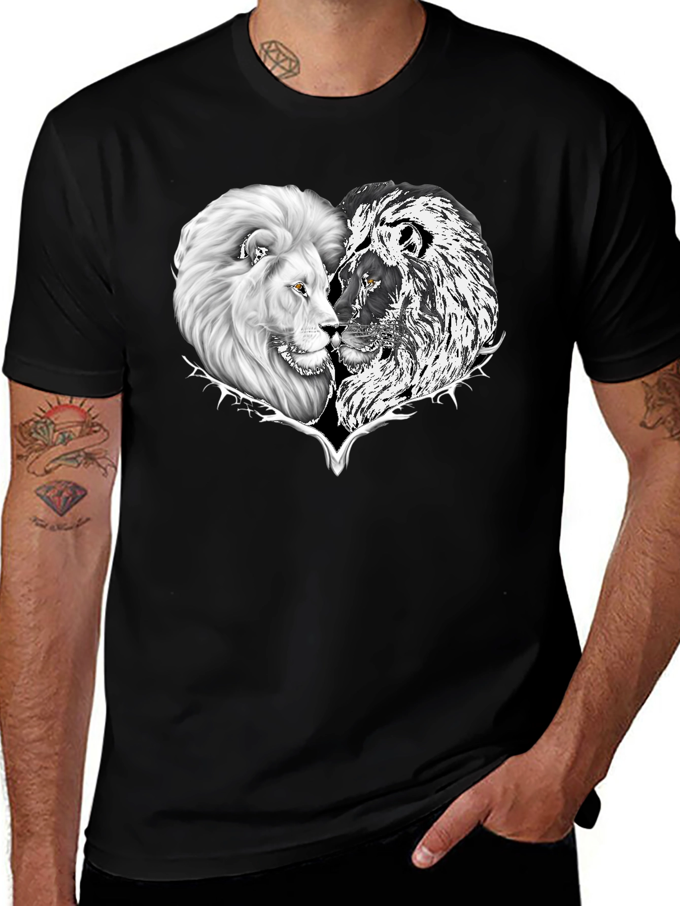 Yin Yang Lion Heart Graphic Tee - Black