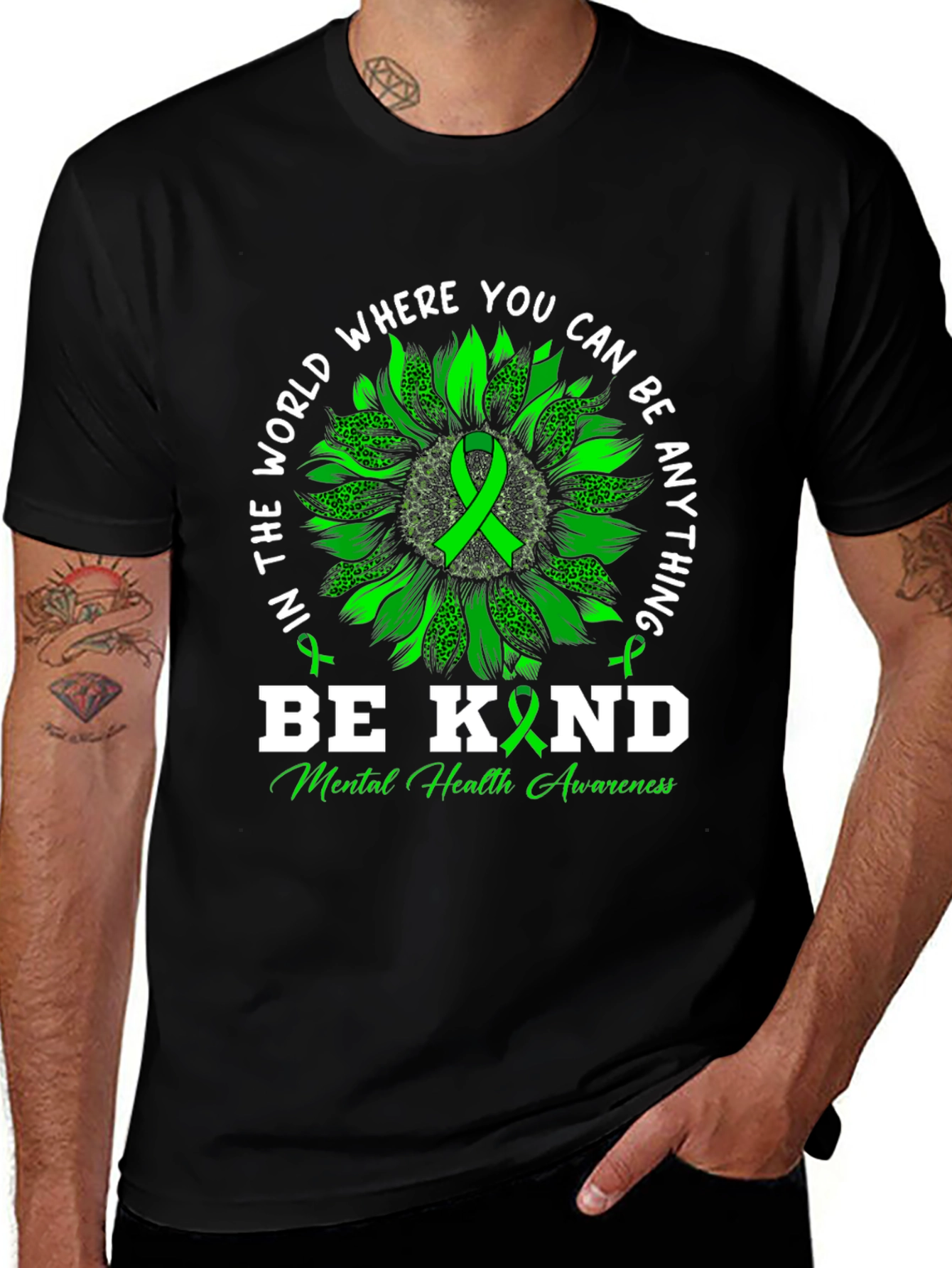 Variant 17 of Be Kind Mental Health Awareness Black T-Shirt