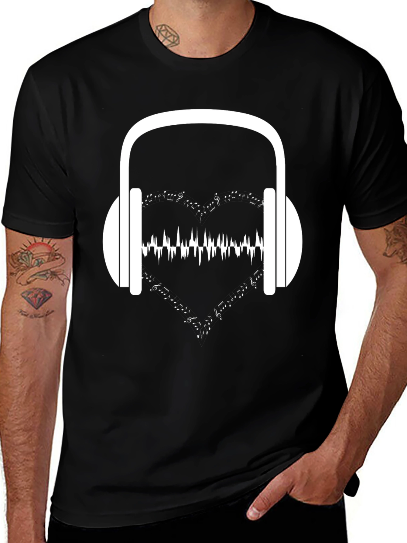 Variant 15 of Music Lover Graphic Tee - Headphones & Heartbeat