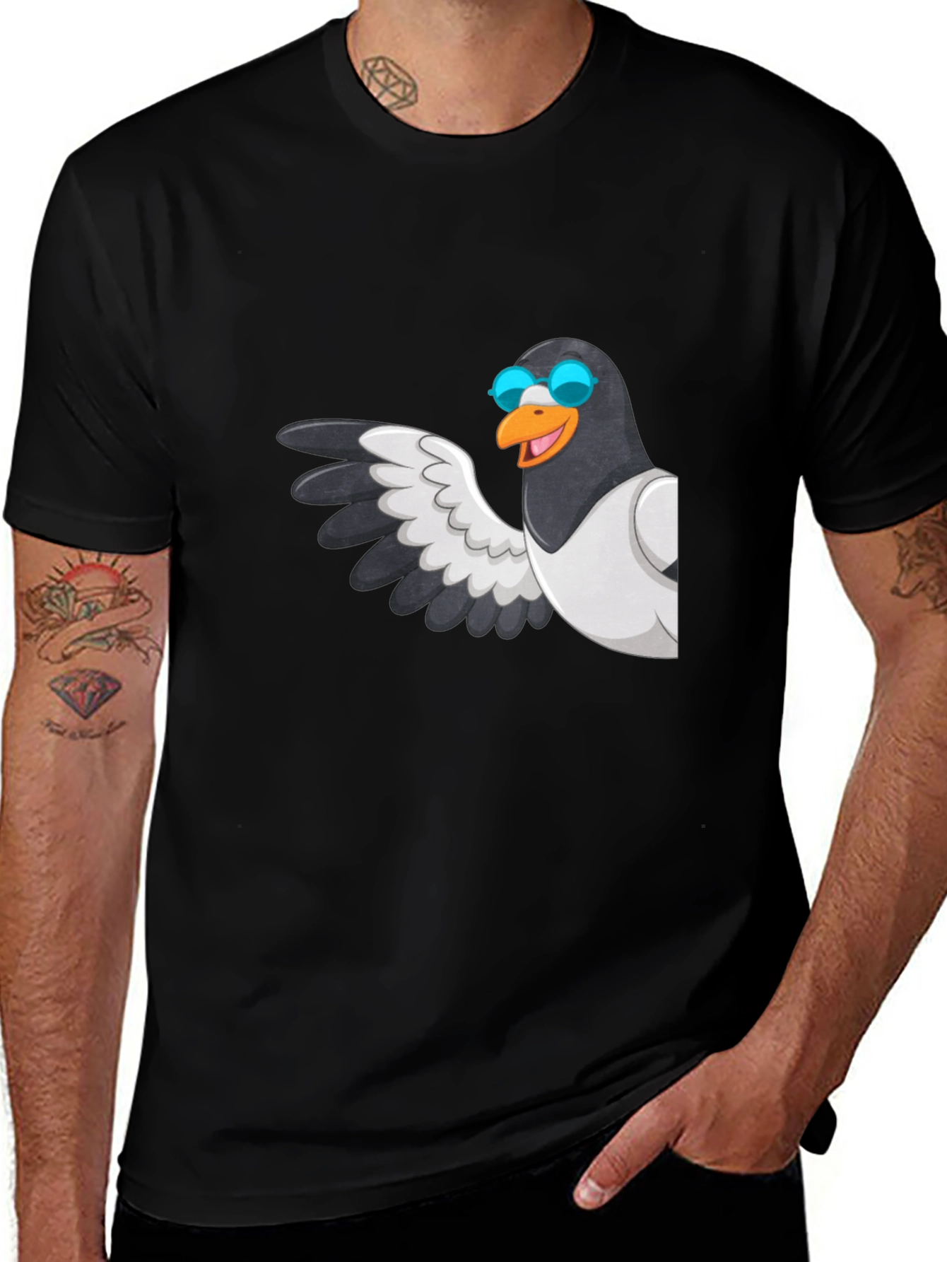 Variant 10 of Cool Pigeon Graphic Tee - Black Cotton Casual Shirt