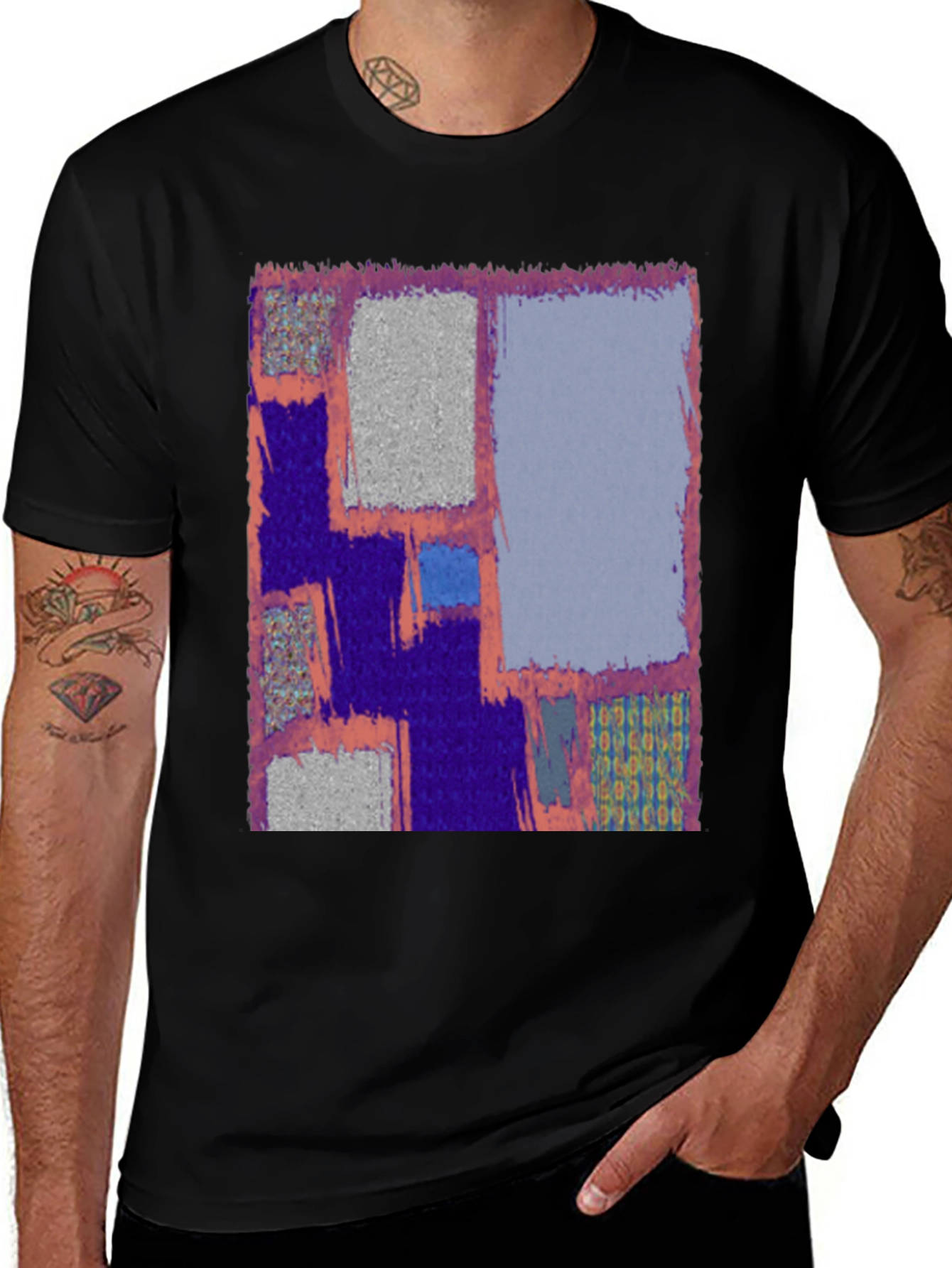 Variant 9 of Abstract Patchwork Graphic Tee - Modern Casual Shirt