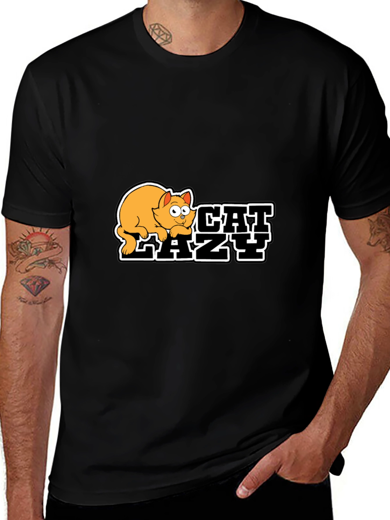 Variant 4 of Lazy Cat Graphic Black T-Shirt - Unisex