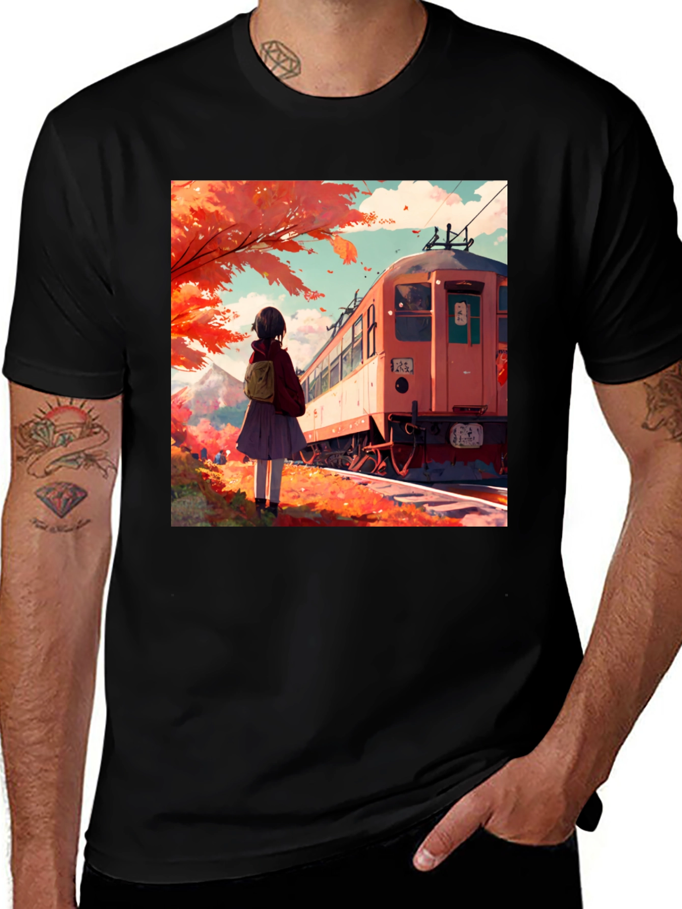 Variant 14 of Anime Girl at Train Track Graphic Tee