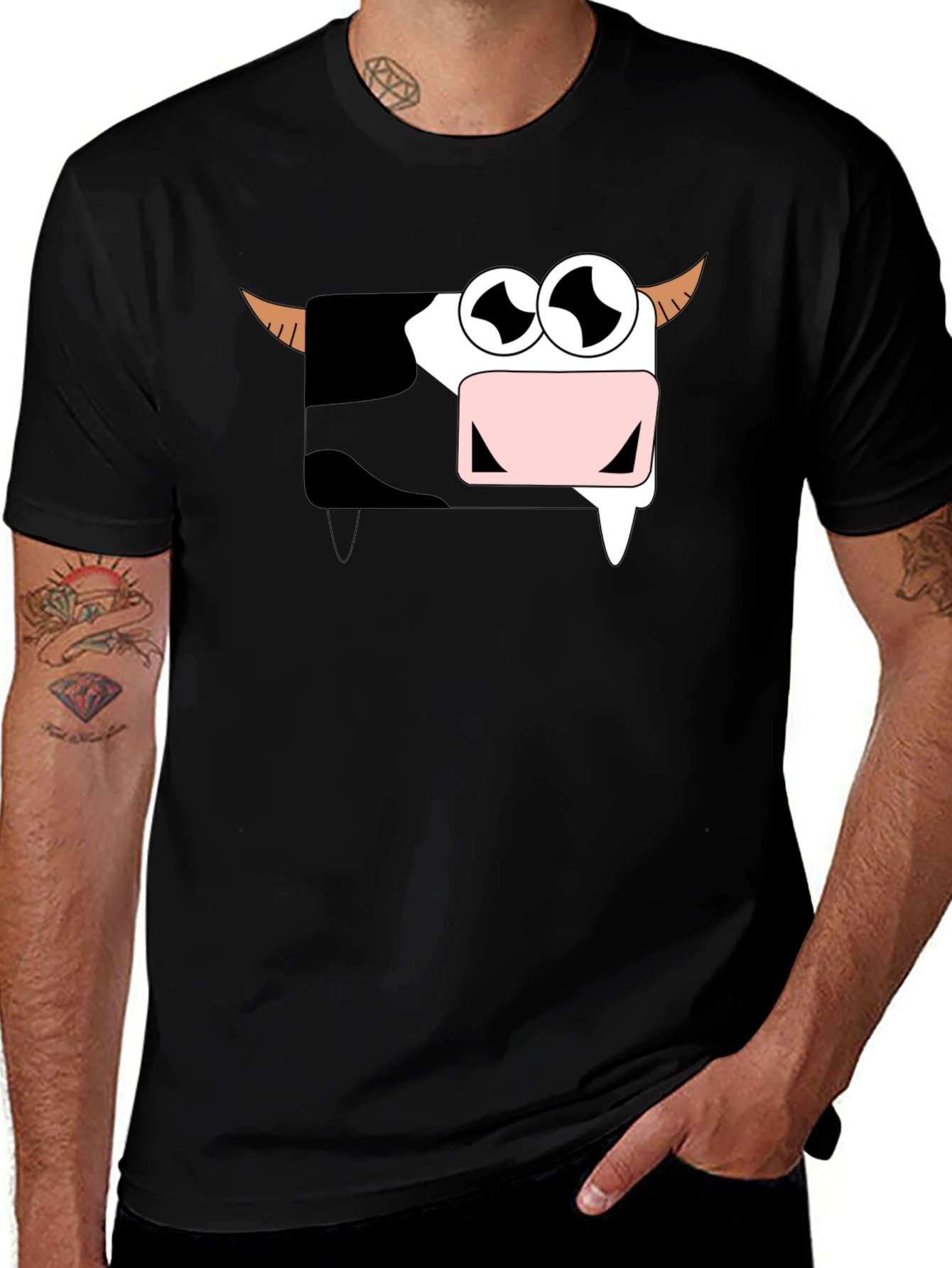 Variant 7 of Funny Cartoon Cow Graphic T-Shirt - Black