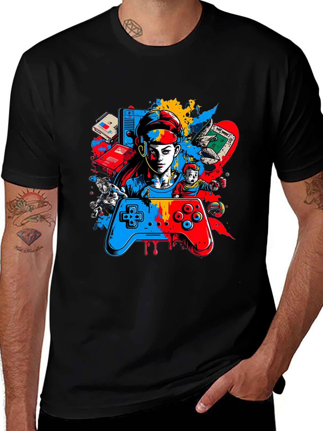Variant 18 of Gamer Graphic Black T-Shirt - Retro Video Game Style