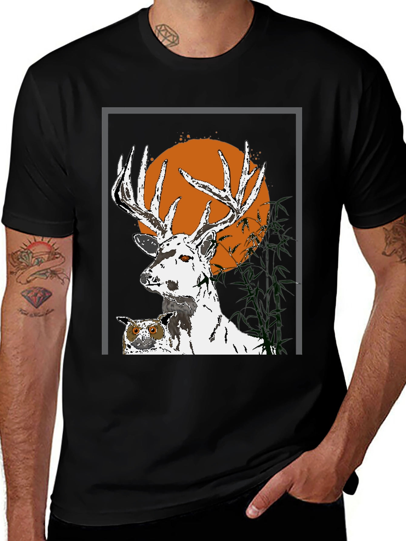 Variant 6 of Deer and Owl Graphic Print T-Shirt