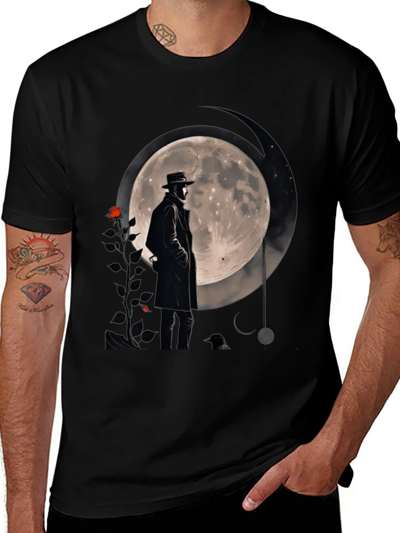 Mysterious Moon Man Black T-Shirt