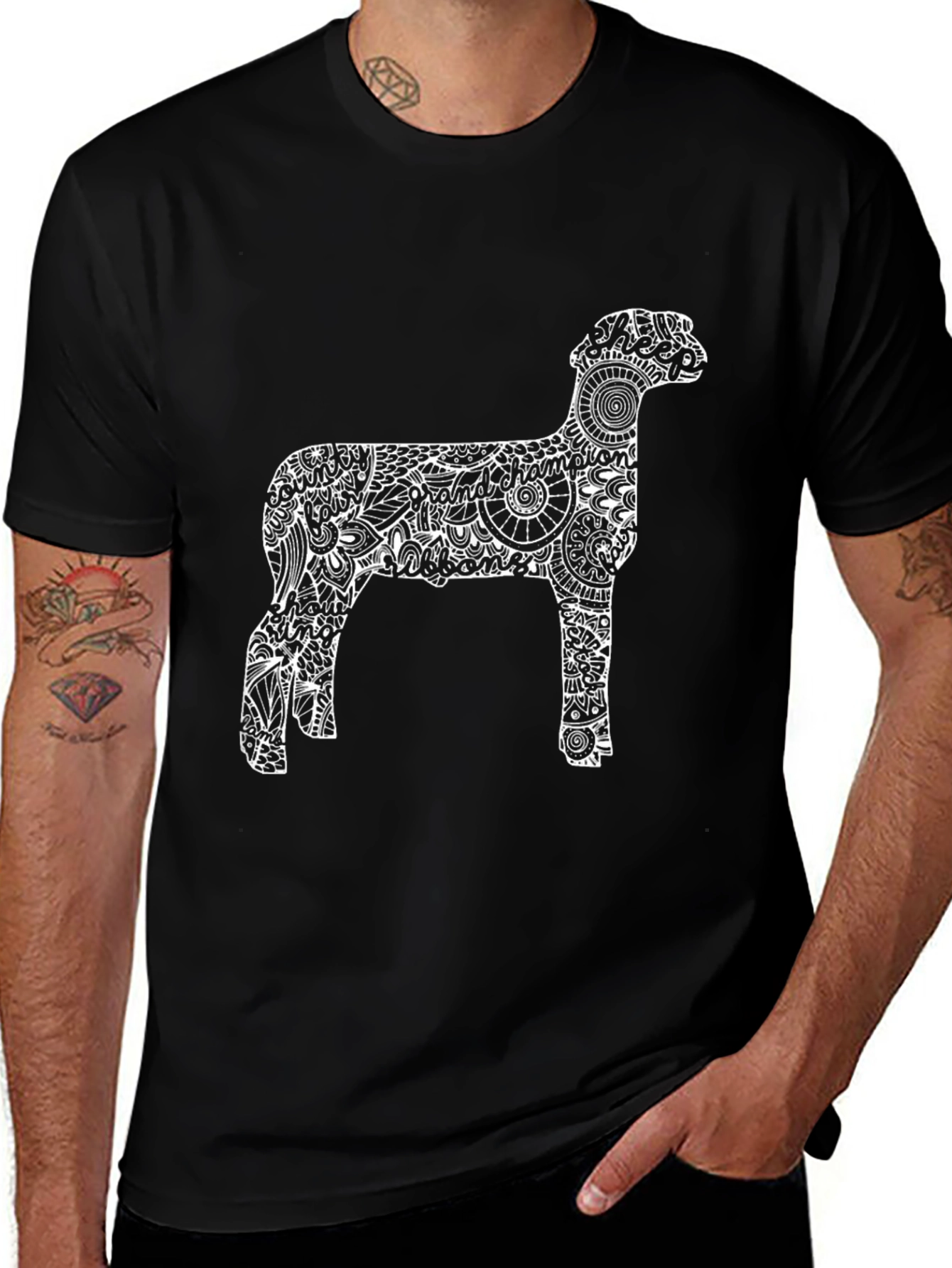 Variant 24 of Sheep Silhouette Graphic Tee - Black Cotton Blend