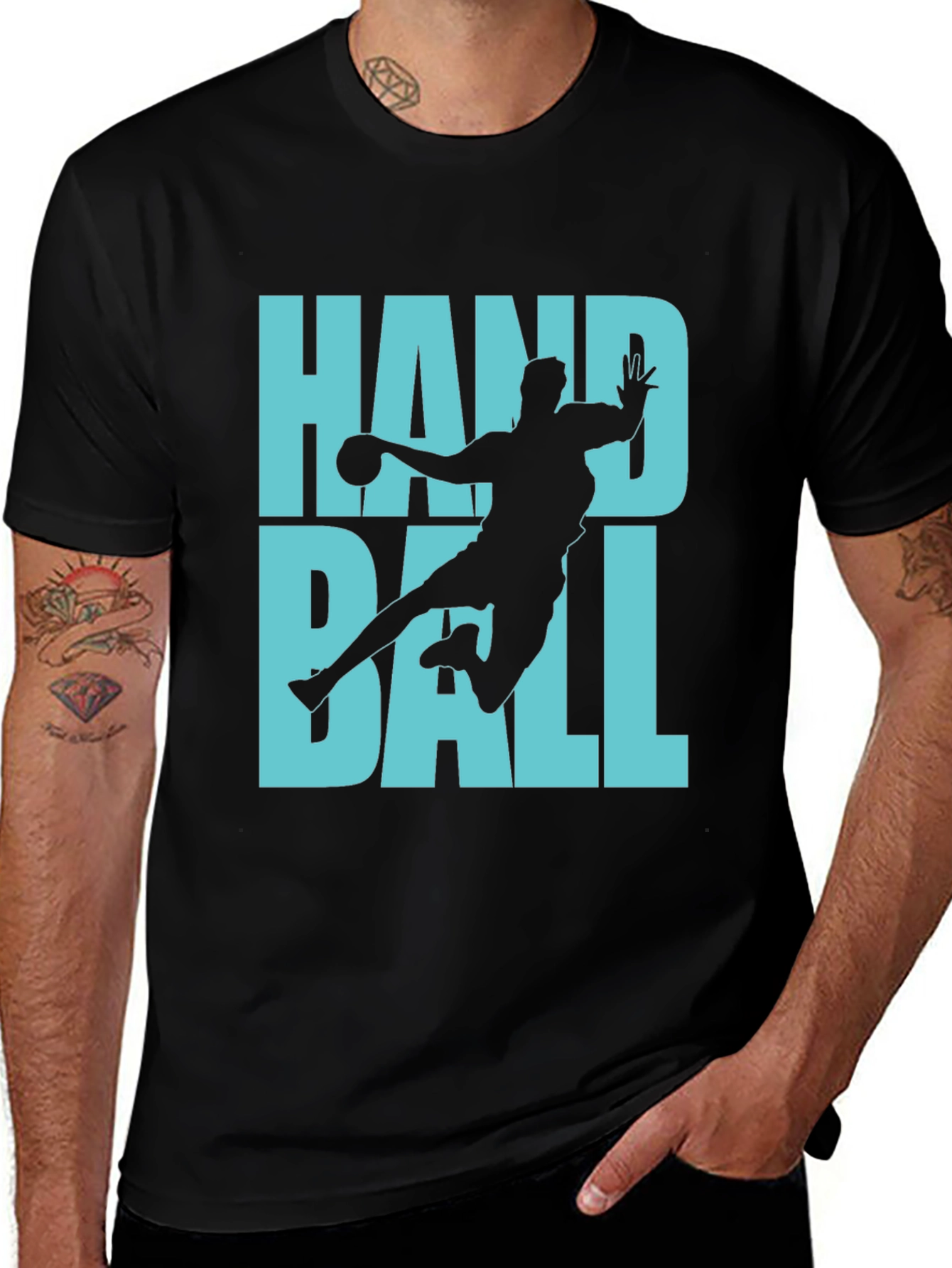 Variant 23 of Handball Player Graphic Tee - Black Cotton T-Shirt