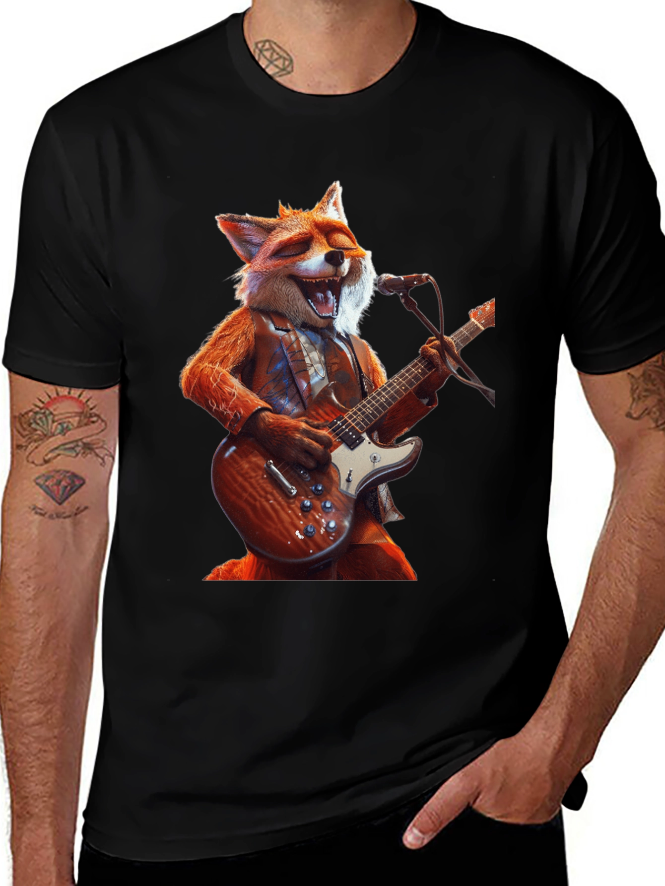 Variant 15 of Fox Guitarist Graphic Tee - Rocking Style