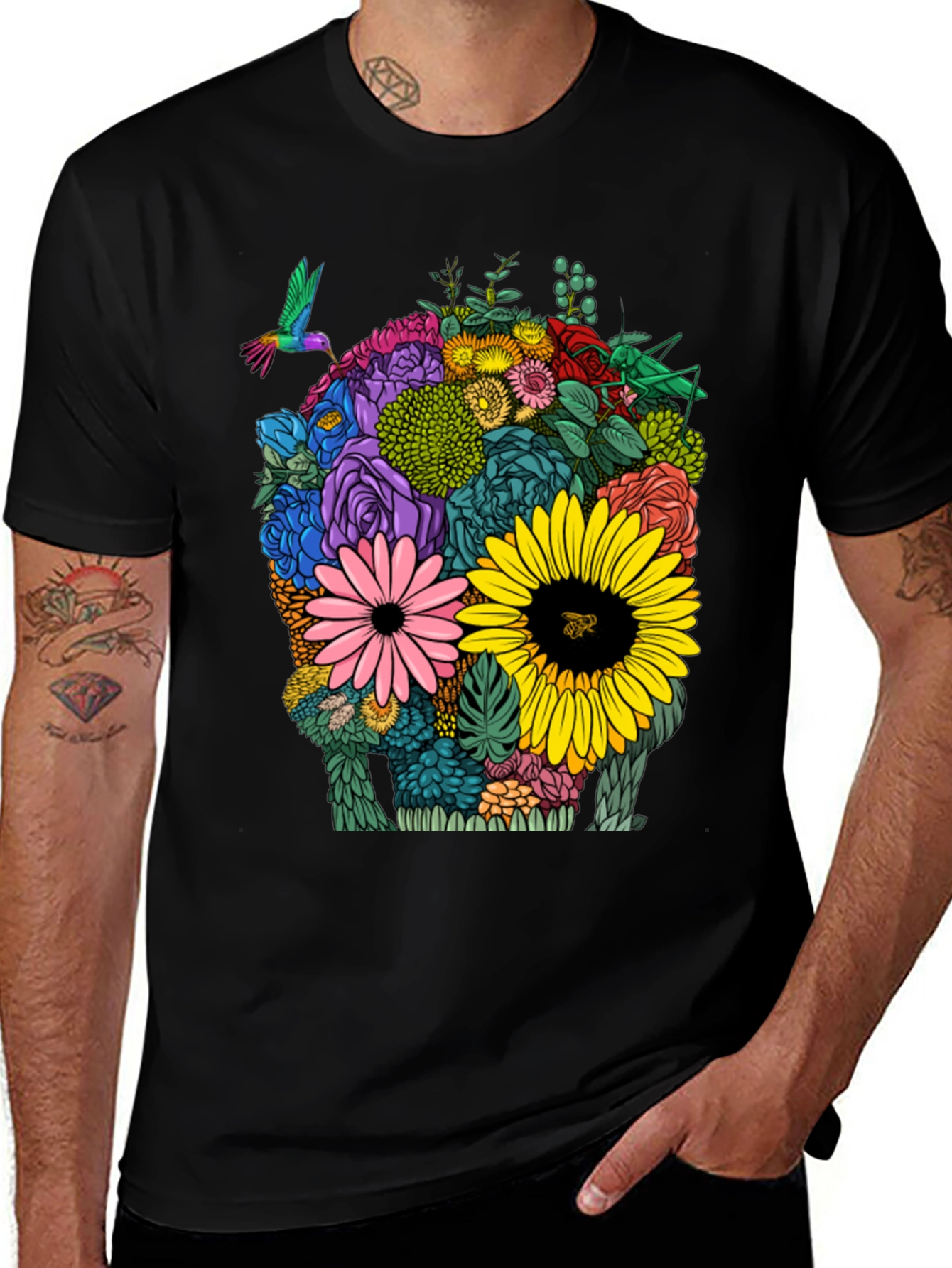Variant 23 of Floral Skull Graphic Tee - Unique Artistic Design
