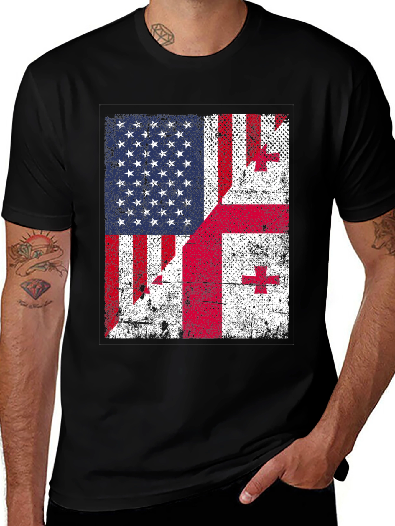 Variant 16 of Distressed US and Georgia Flag Graphic T-Shirt