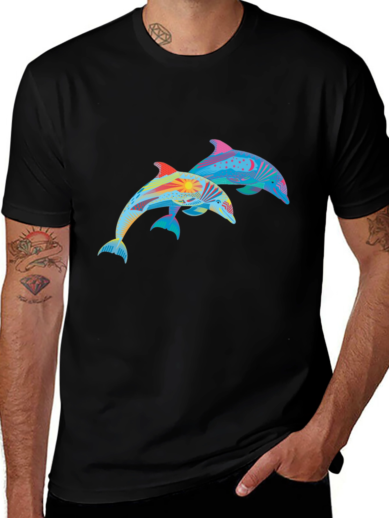 Variant 22 of Dolphin Graphic Black Tee