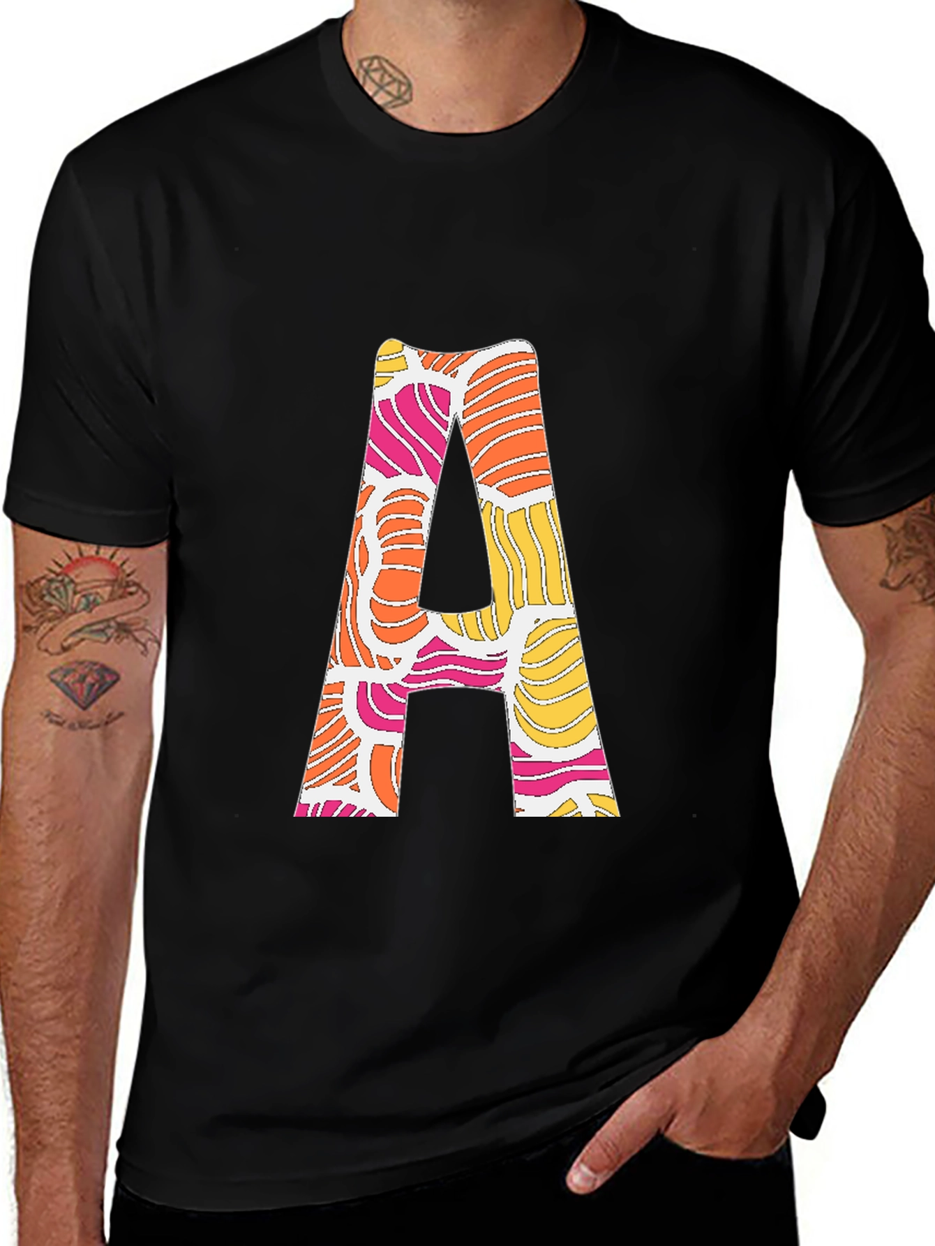 Retro Initial A Graphic Tee - Black