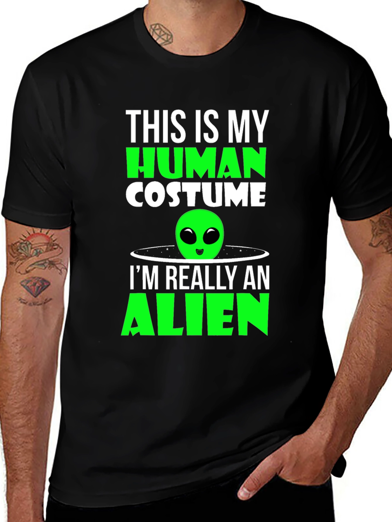 Variant 21 of Human Costume Alien T-Shirt - Funny Sci-Fi Tee
