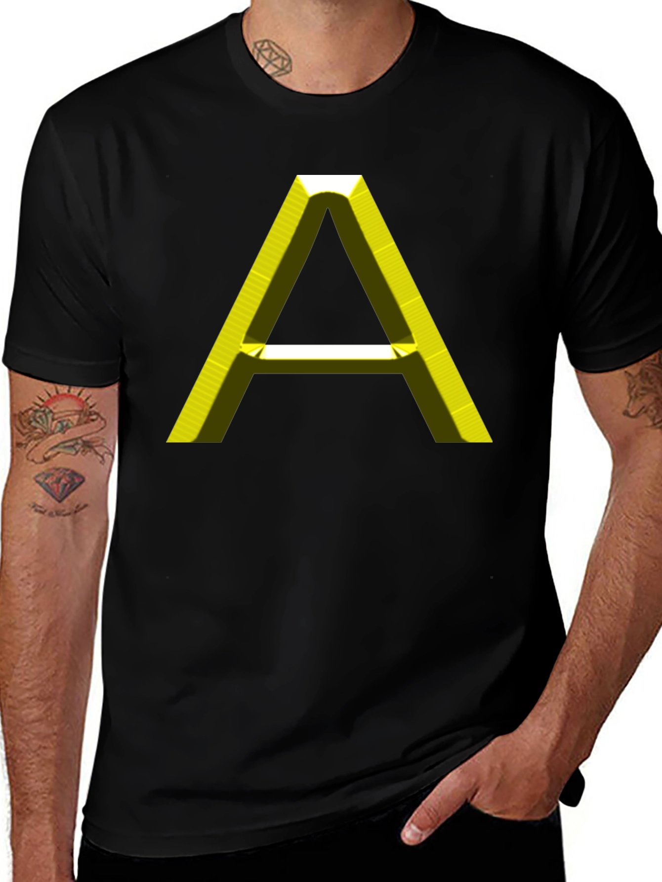 Variant 15 of Men's Black T-Shirt with 3D Yellow "A" Graphic