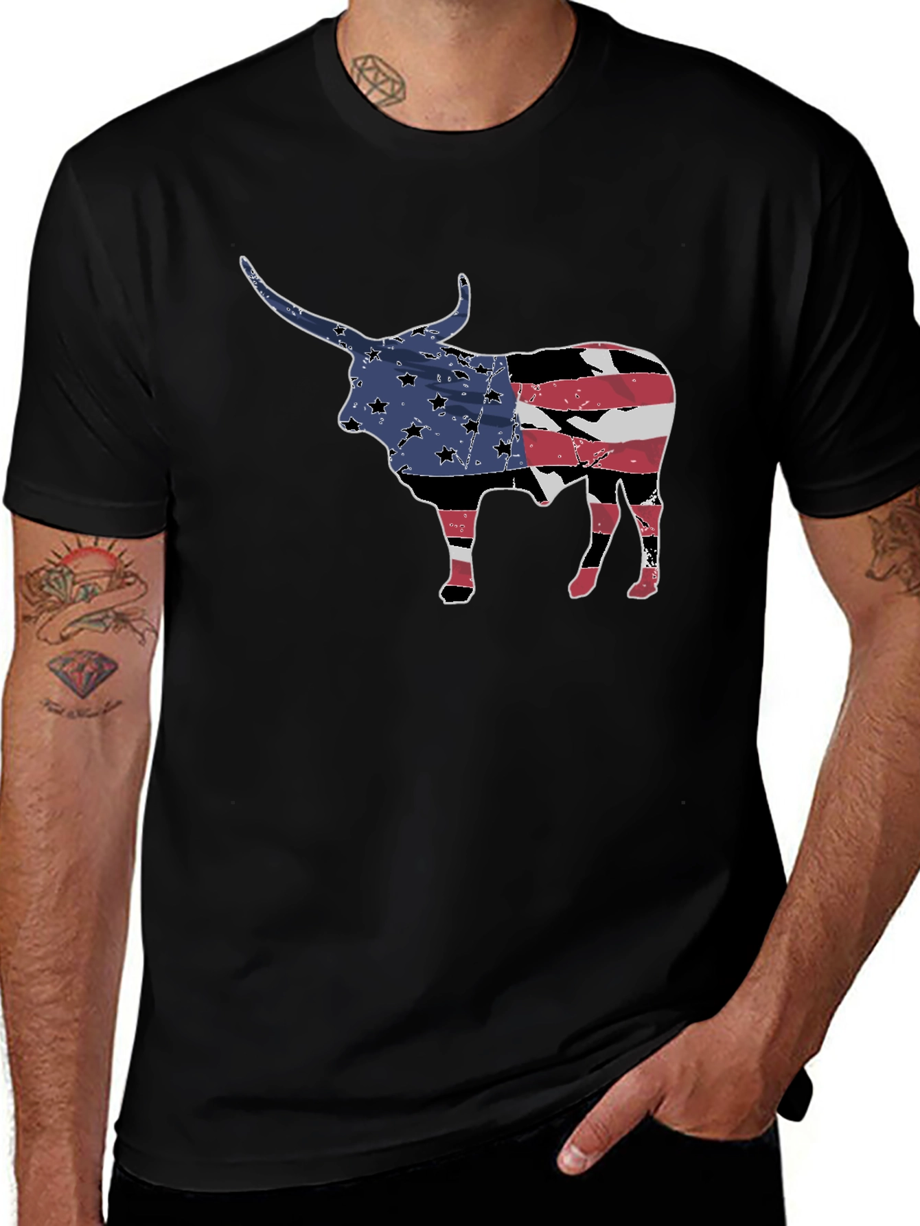 Variant 9 of American Flag Bull Graphic Tee