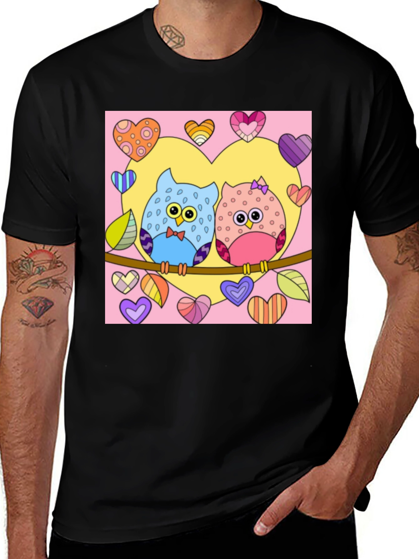 Variant 25 of Owl Love T-Shirt: Cute Cartoon Couple with Hearts