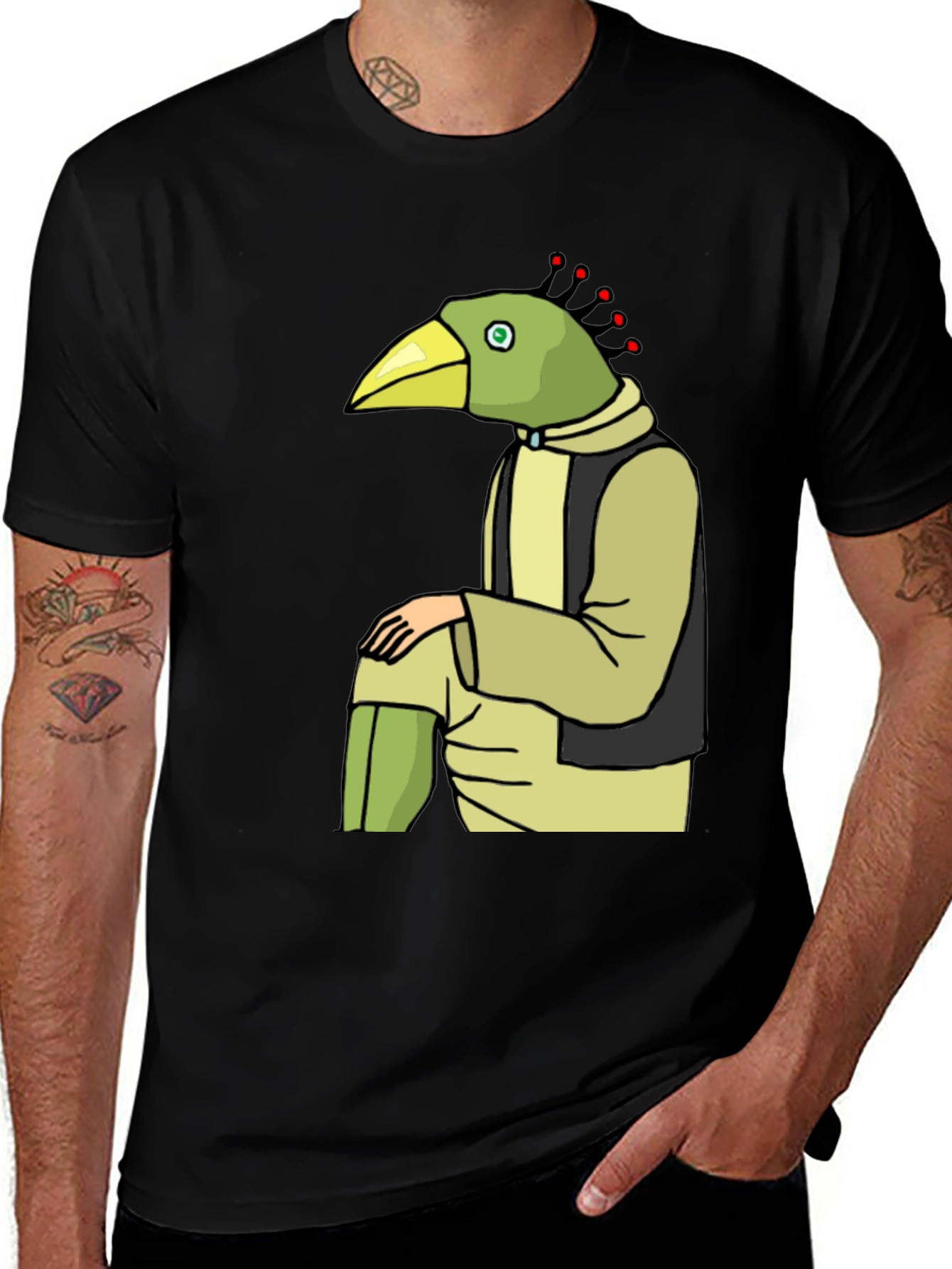Variant 8 of Unique Bird Character Graphic Tee - Casual Black T-Shirt