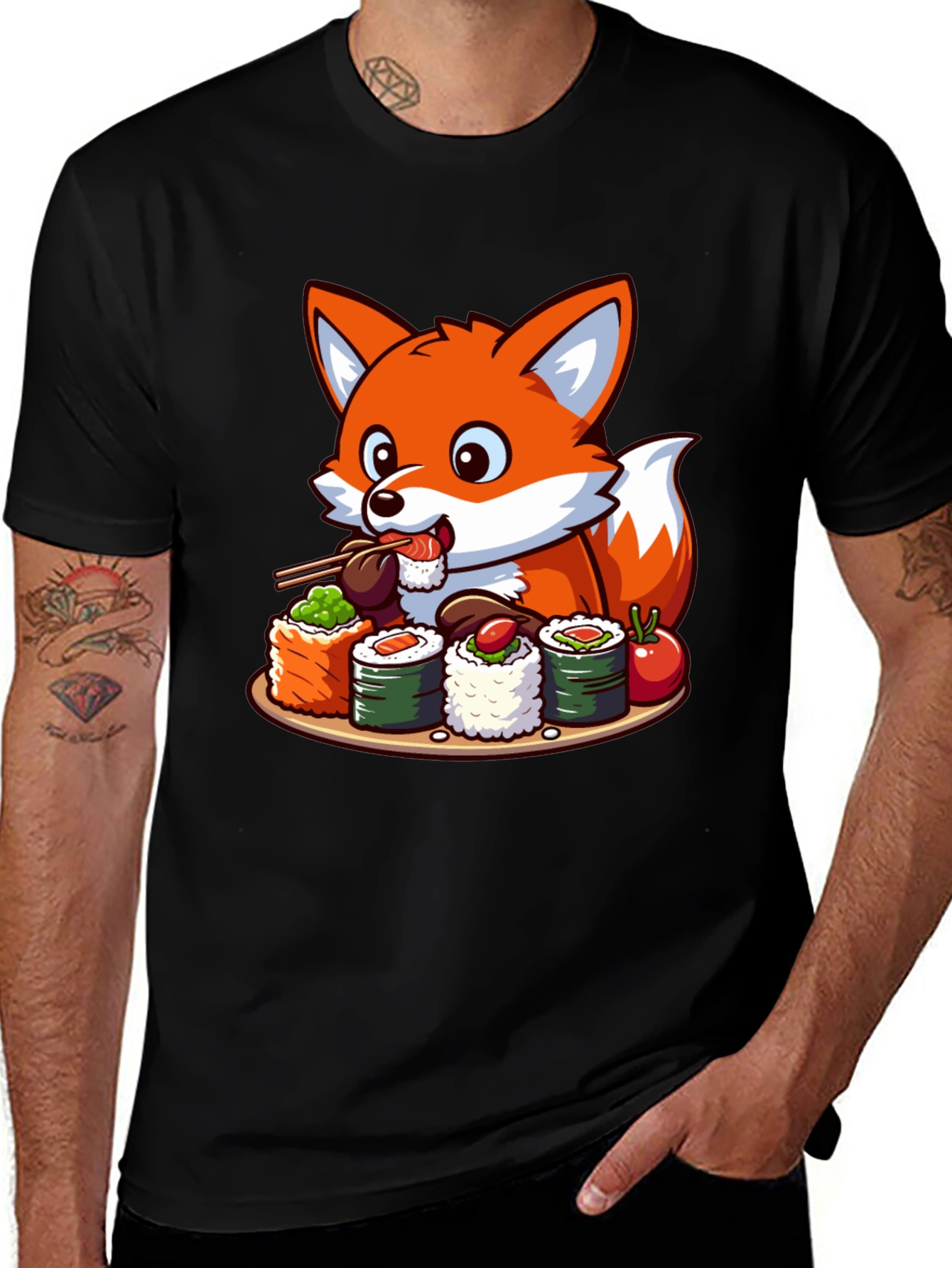 Variant 13 of Fox Loves Sushi Graphic T-Shirt - Unisex Casual Tee