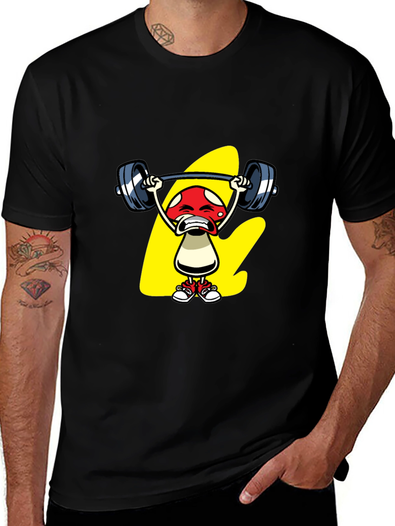 Funny Mushroom Weightlifting Graphic Tee