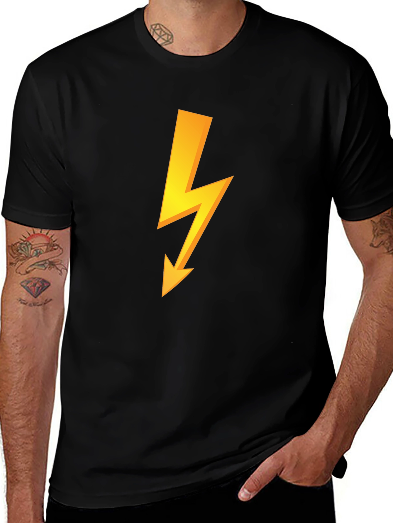 Variant 6 of Black T-Shirt with Yellow Lightning Bolt Design