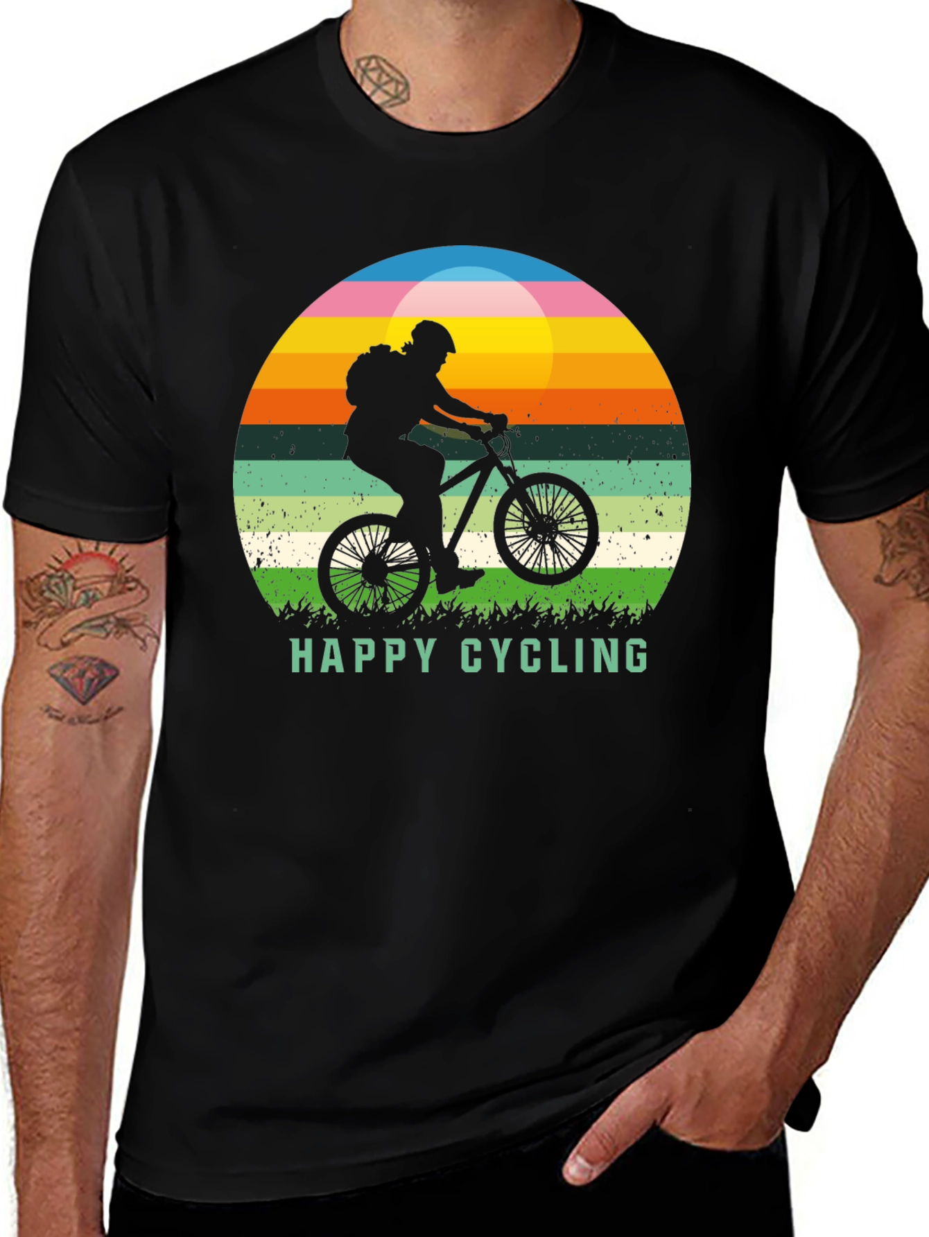 Variant 30 of Happy Cycling Black Graphic T-Shirt