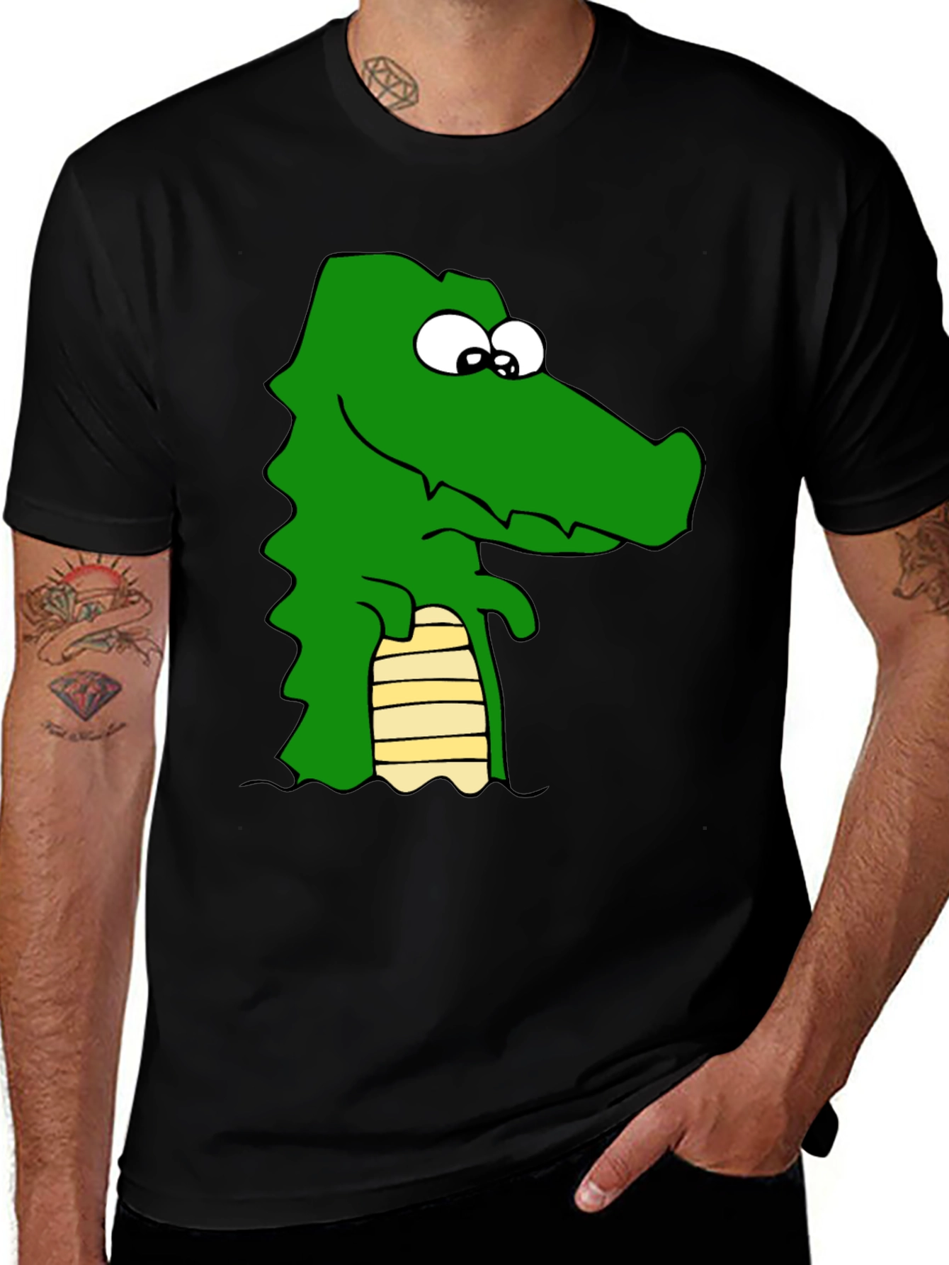 Variant 6 of Cartoon Alligator Graphic T-Shirt - Black