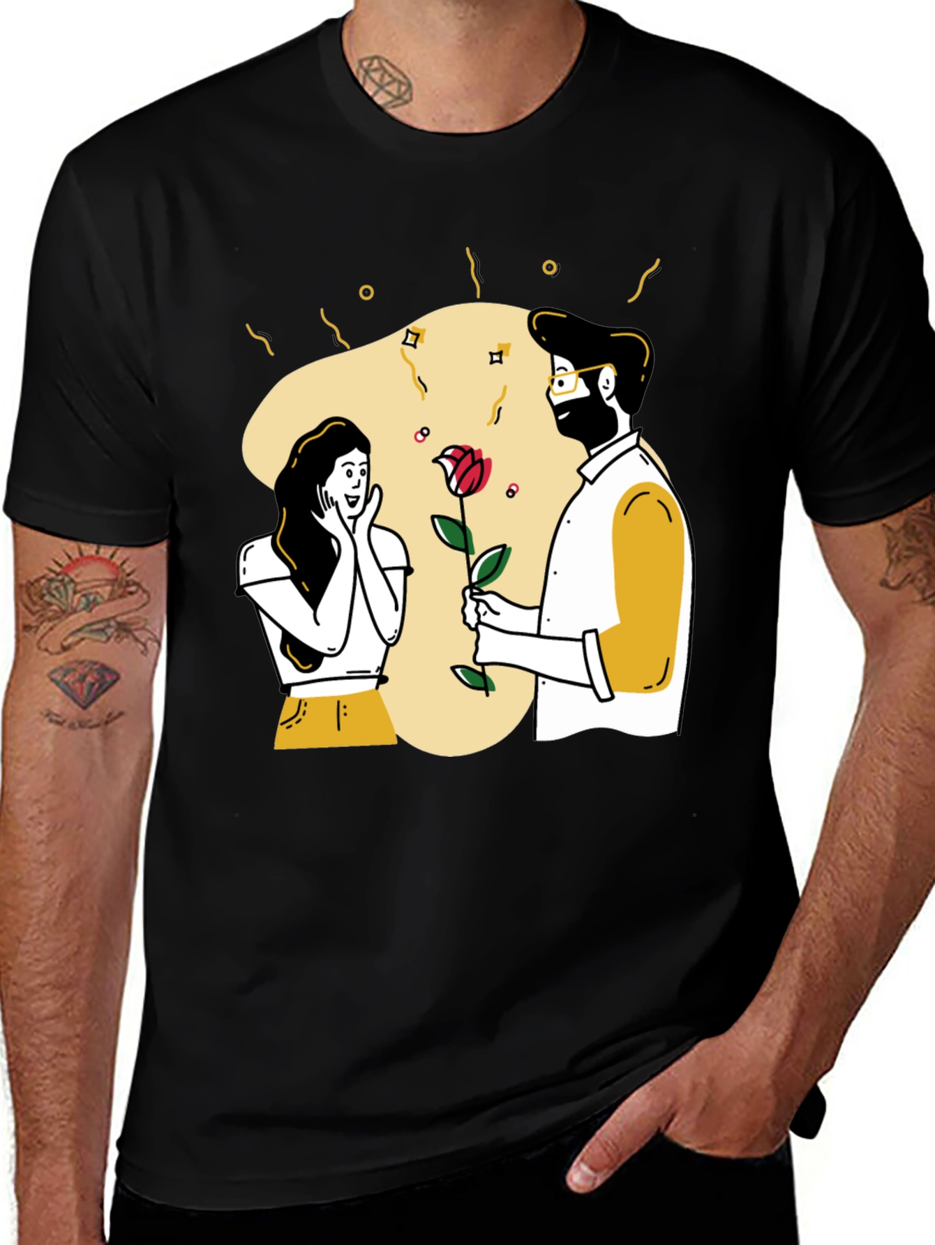 Variant 16 of Romantic Rose T-Shirt: Cartoon Couple Design