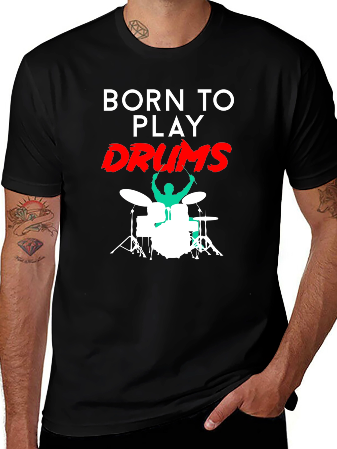 Variant 17 of Born to Play Drums Black T-Shirt