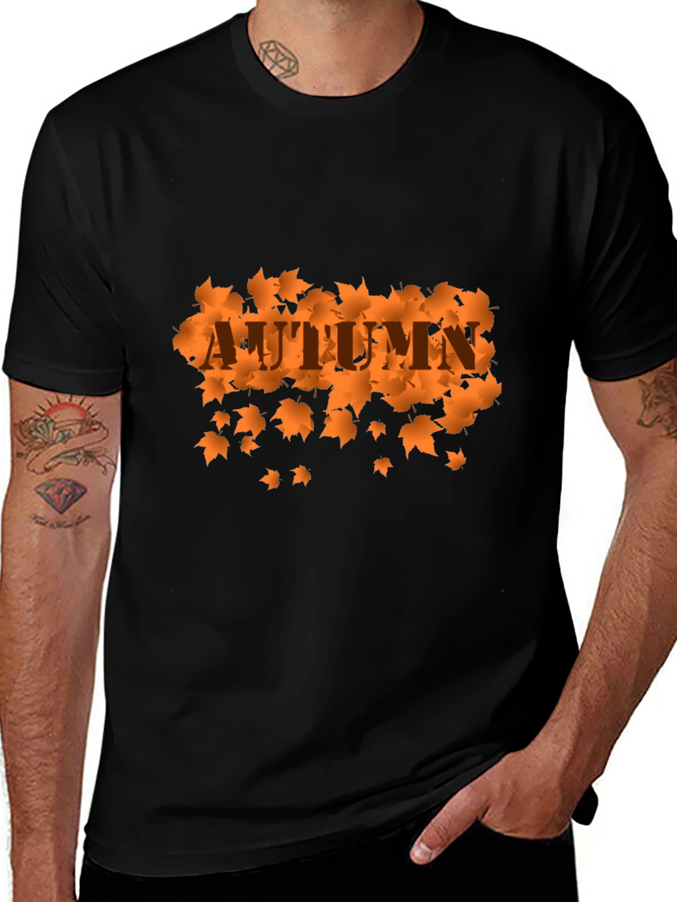 Variant 12 of Autumn Leaves Graphic Tee - Black Short Sleeve