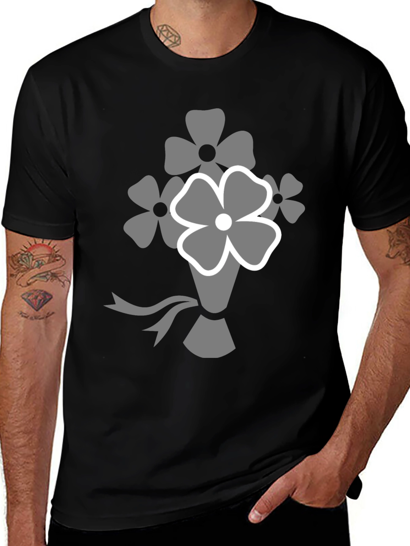Black Floral Bouquet Graphic T-Shirt main image