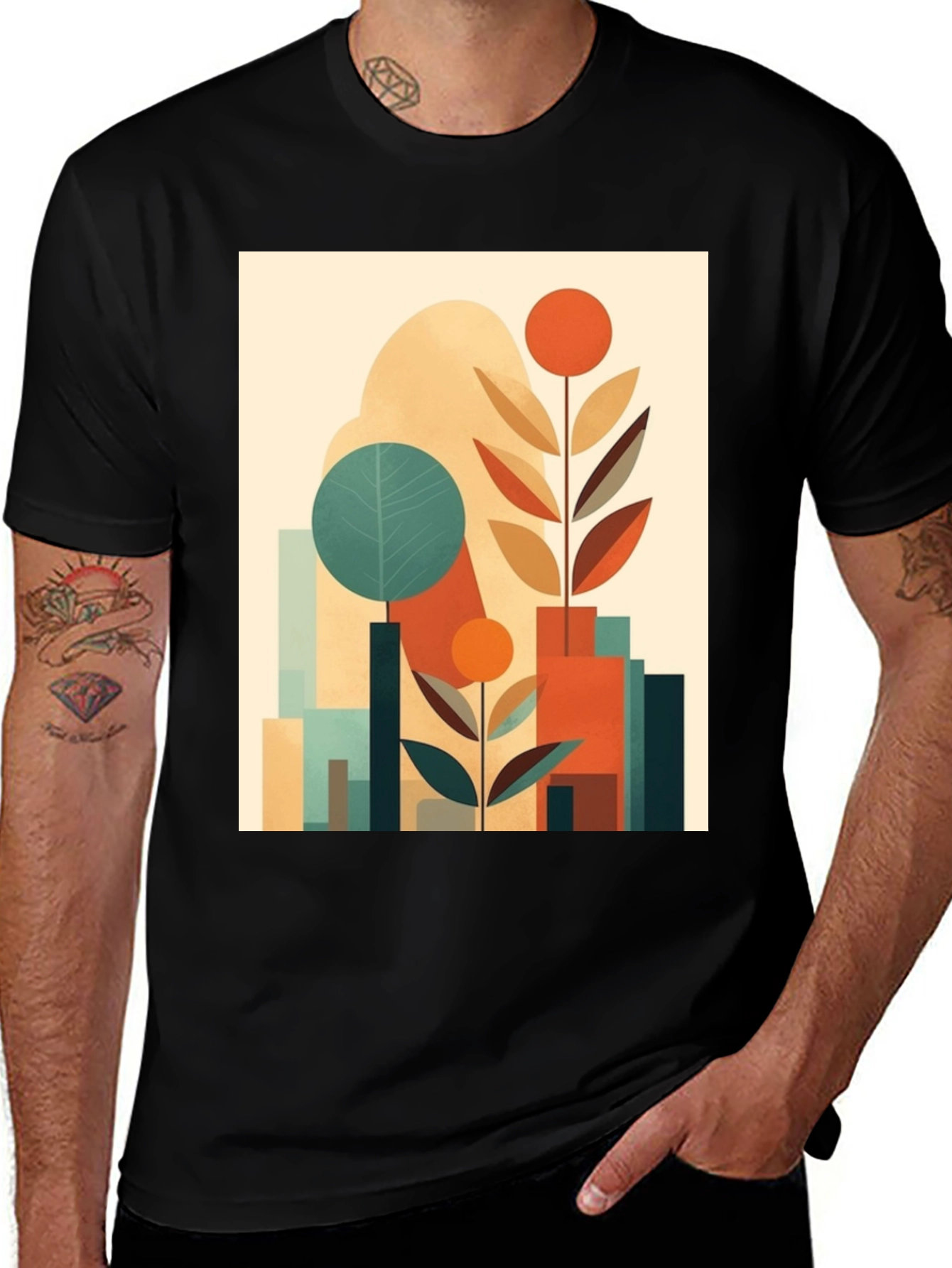 Variant 9 of Abstract Geometric Plant Graphic Tee - Modern Art Shirt